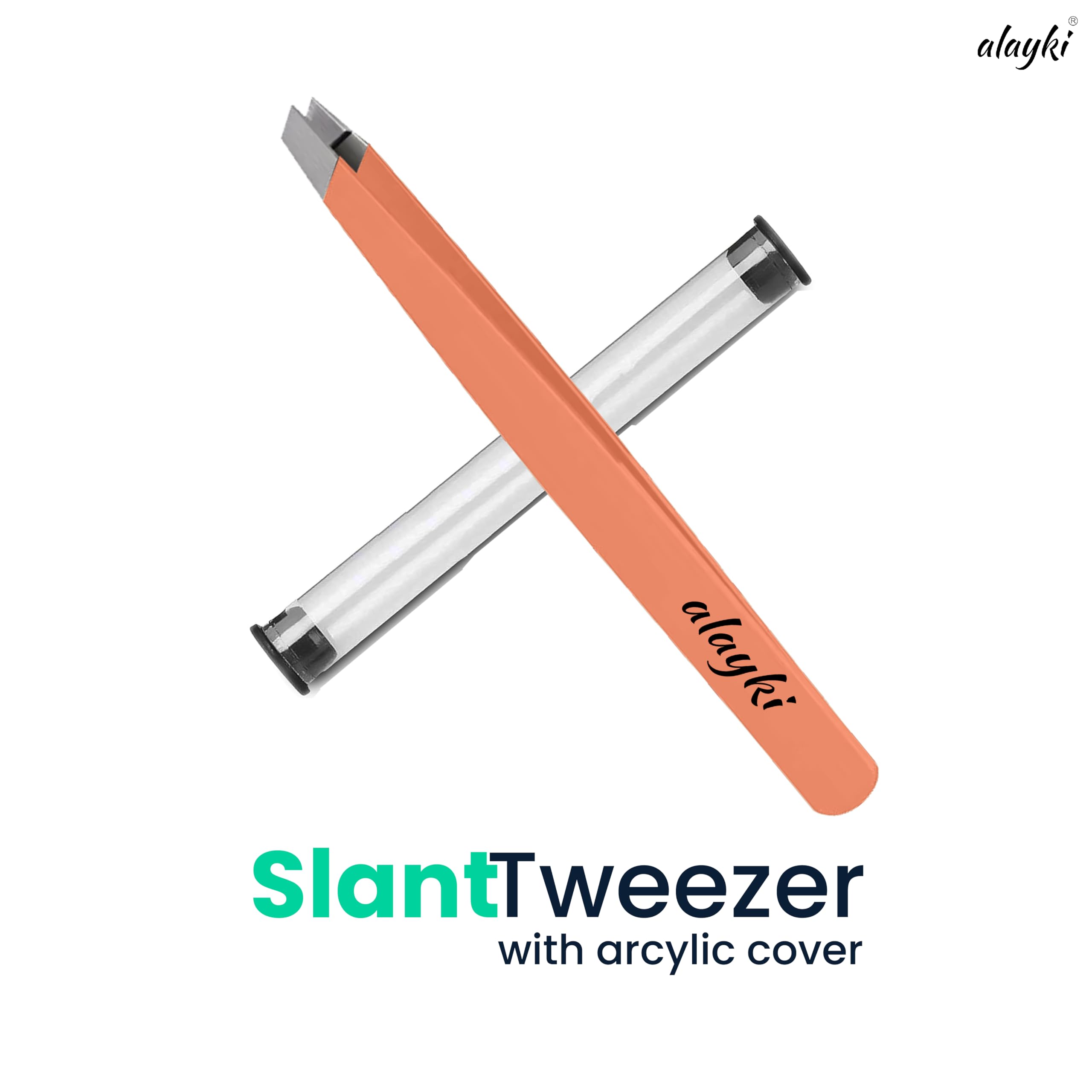 Premium Stainless Steel Slant Tweezers for Eyebrows & Facial Hair - Durable, Precise Grip for Women & Men - Includes Protective Tube Case for Safe Storage & Travel - Perfect for Eyebrow Shaping, Makeup & Grooming Kit (Coral)