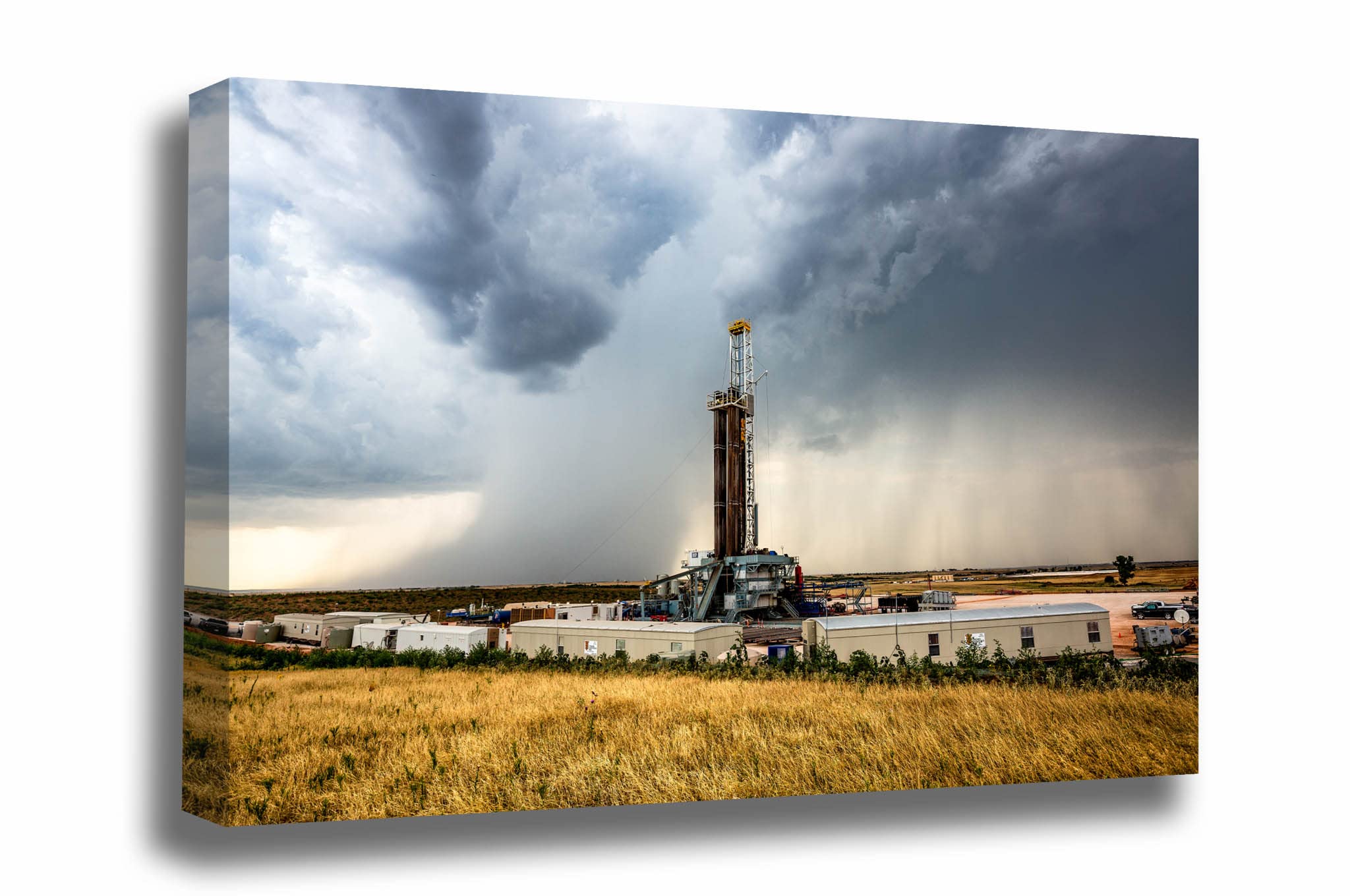 Oilfield Canvas Wall Art - Ready to Hang Drilling Rig & Storm Photography - Oklahoma Summer Landscape - Oil & Gas Industry Decor (24x36 Inches, .75