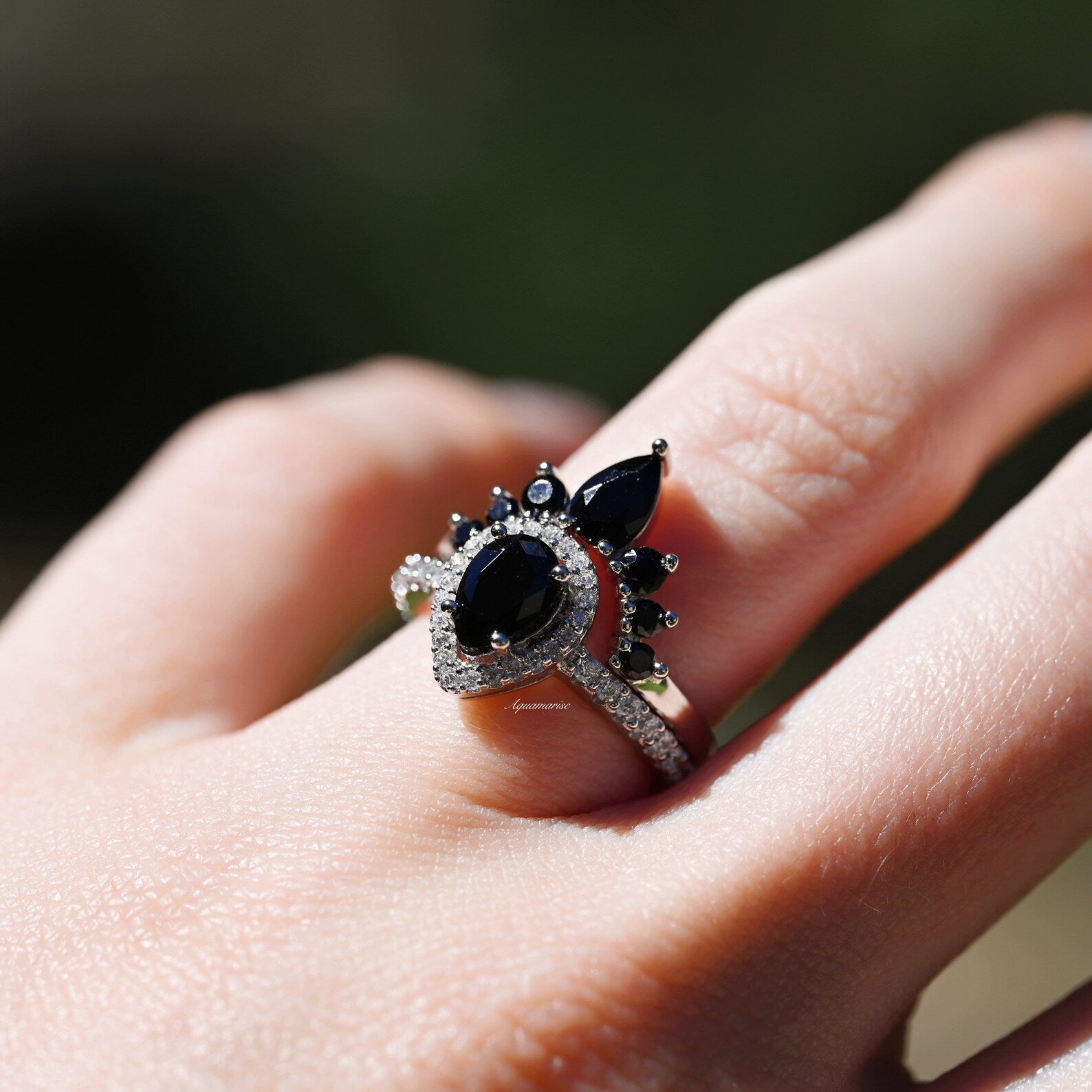 Amy Black Diamond (Onyx) Ring Set - 925 Sterling Silver Women's Jewelry for Wedding, Anniversary & Special Occasions