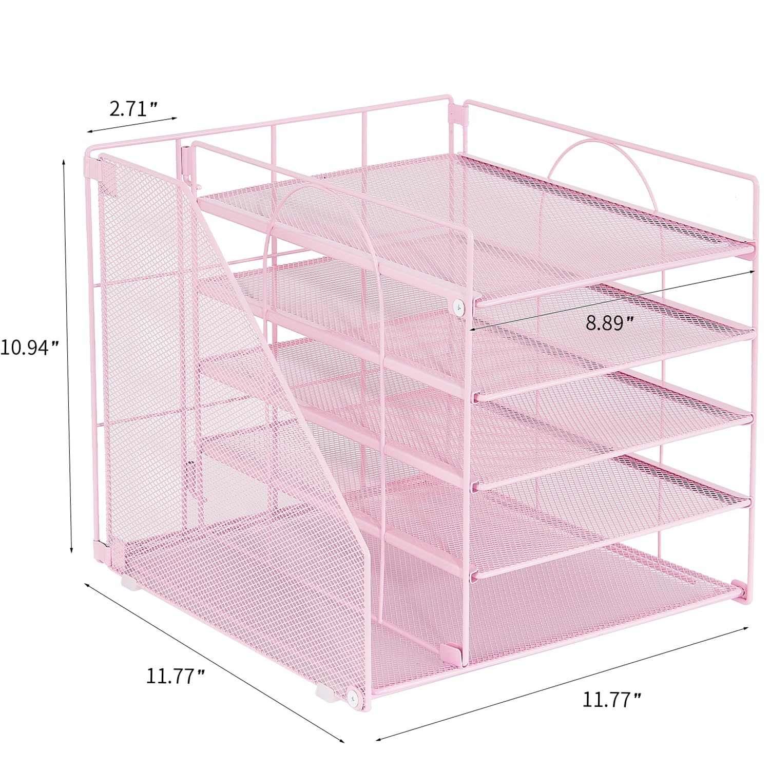 5-Tier Paper Letter Tray Organizer with File Holder - Pink Desk Organizer for Office & Home - Perfect for Mail, Documents, Bills, and Office Supplies Storage