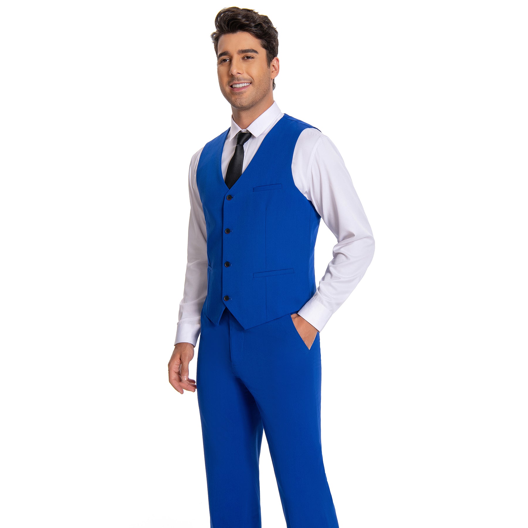 3 Piece Men's Solid 2 Button Suit Royal Blue - Formal Business Attire for Weddings, Office & Special Occasions