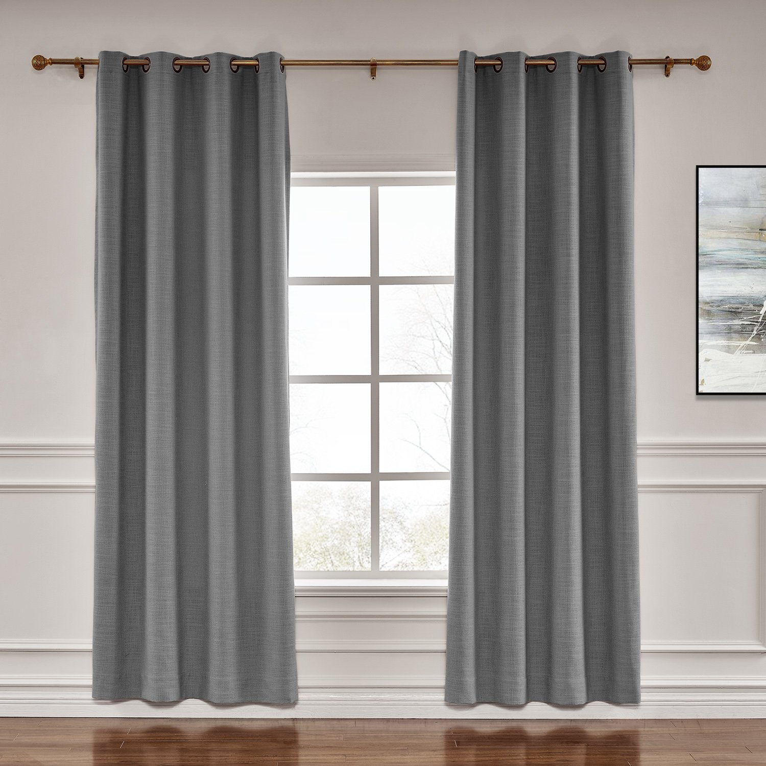 Premium 52x108 Inch Extra Wide Flax Linen Blackout Curtains - Thermal Insulated Room Darkening Grommet Drapes for Living Room & Bedroom (Carbon Grey, 1 Panel) - Perfect for Home Theater, Nursery & Light Control