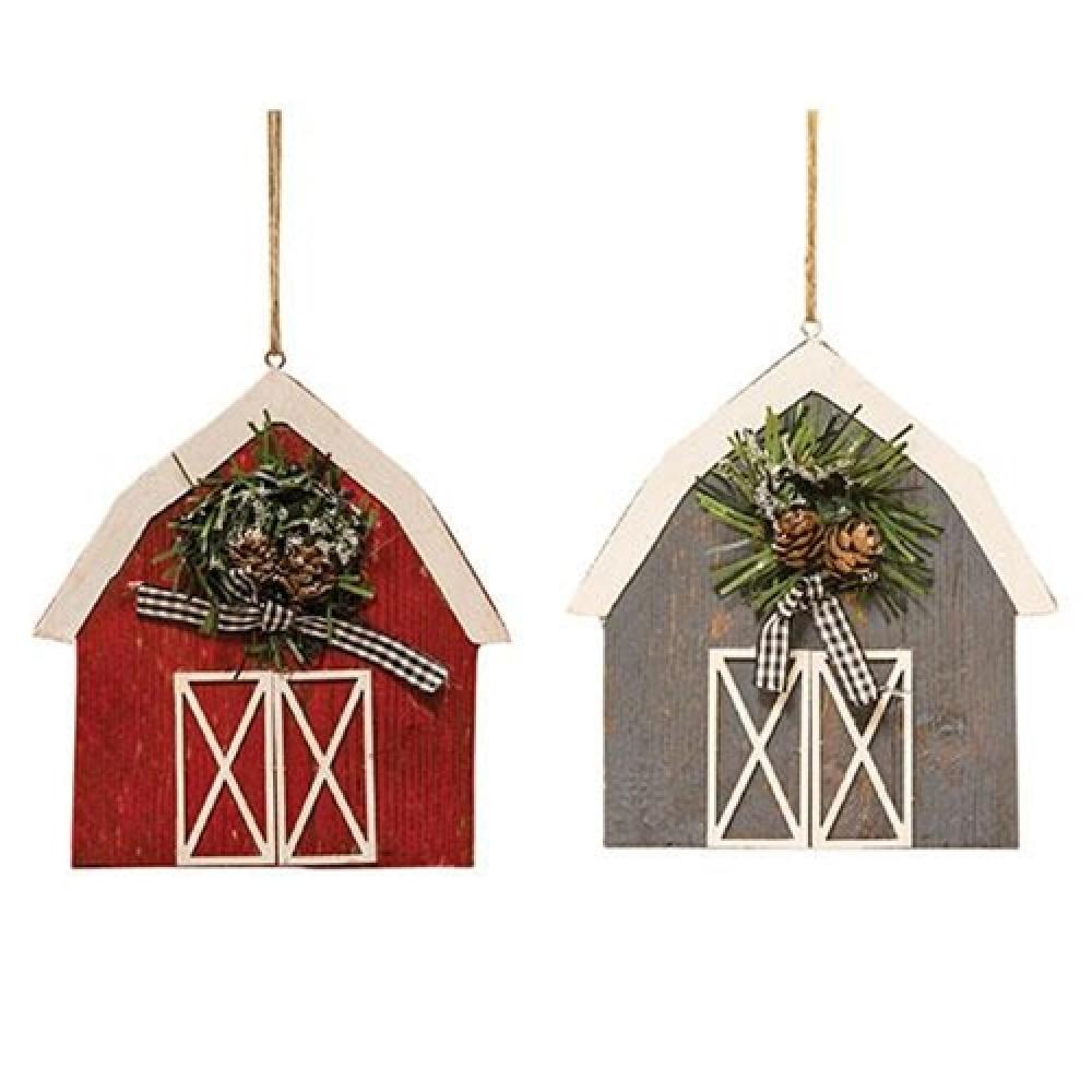 Barn with Wreath Ornament - Set of 2 Assorted Christmas Decorations for Holiday Home & Farmhouse Decor | Perfect for Tree Toppers, Mantel Displays & Seasonal Gift Giving