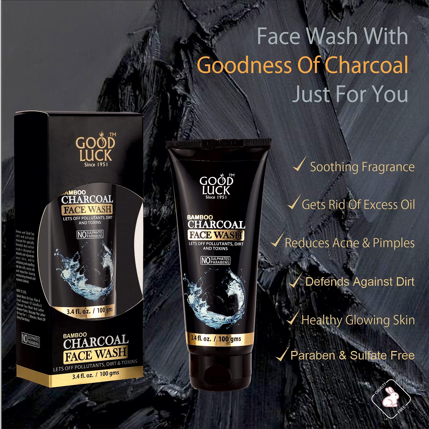 Natural Bamboo Charcoal Face Wash for Acne & Blackheads - Deep Cleansing & Oil Control (Pack of 2) | Perfect for Daily Skincare Routine & Travel