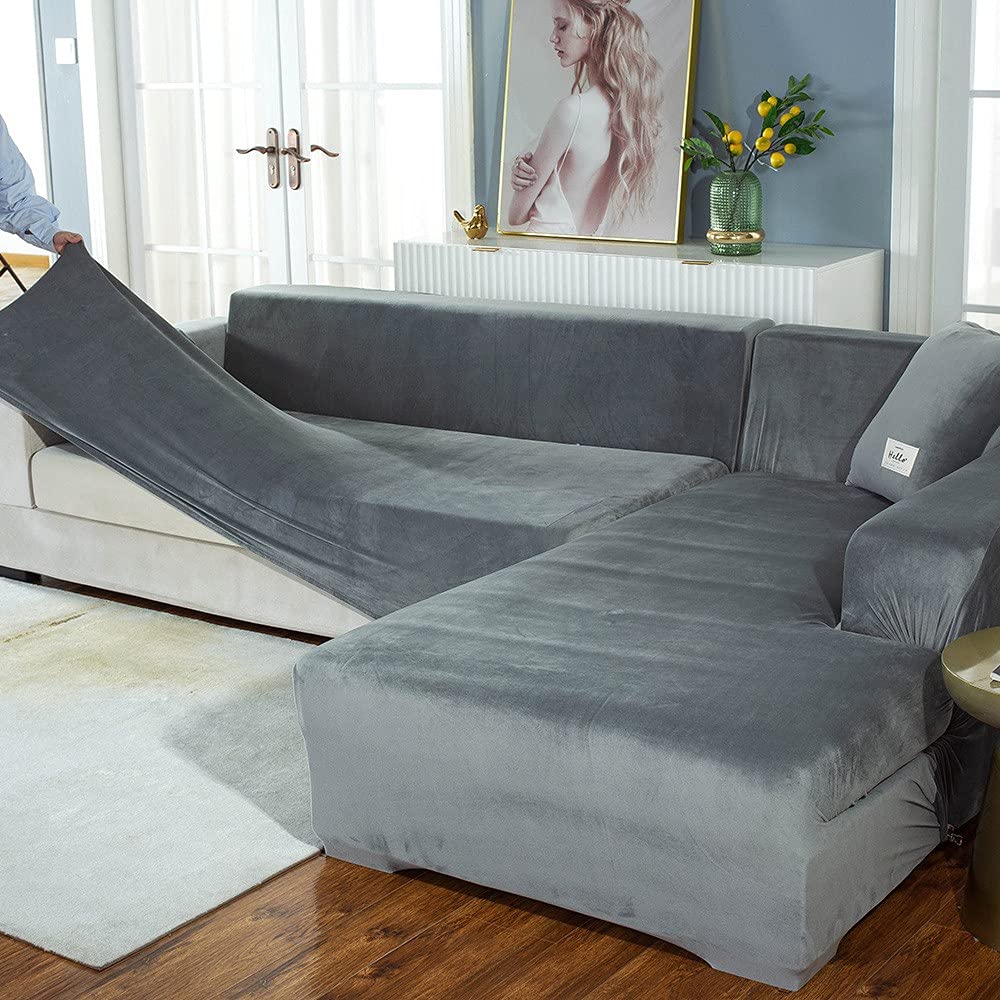 Stretchable L-Shaped Sofa Slipcover for Sectional Couches - Fits 1-4 Seater Living Room Furniture, Pet-Friendly Sofa Protector for Dogs & Cats, Ultra Soft & Comfortable Couch Cover - Perfect for Family Homes with Kids & Pets