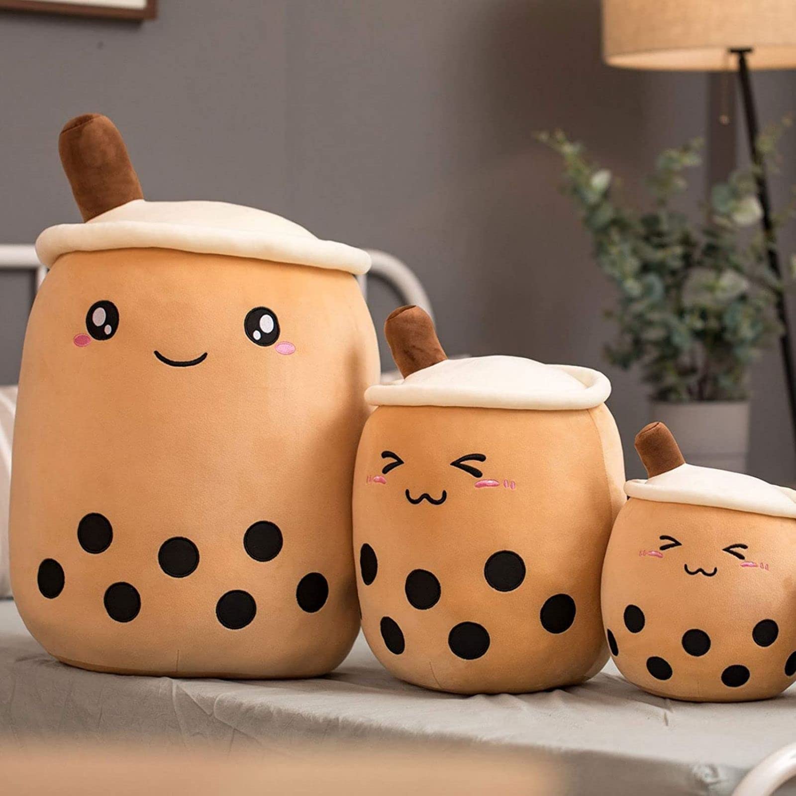 Soft Kawaii Boba Tea Plush Pillow - Cute Stuffed Milk Tea Cup Hugging Toy for Kids & Teens (13.7 Inch, Closed Eyes) - Perfect for Bedroom Decor, Anime Lover Gift & Cozy Cuddling