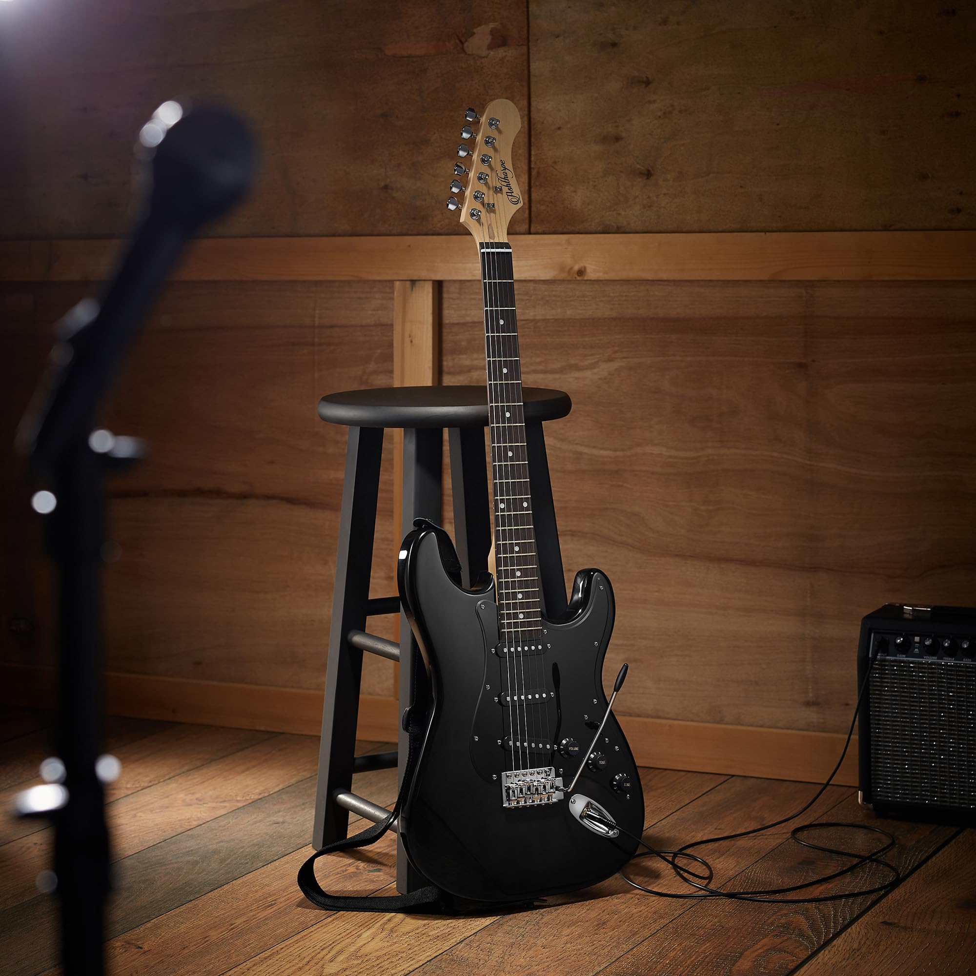 Ashthorpe 39-Inch Full-Size Electric Guitar Kit (Black) - Includes Padded Gig Bag, Tremolo Bar, Strap, Strings, Cable, Cloth & Picks - Perfect for Beginners, Practice & Live Performances