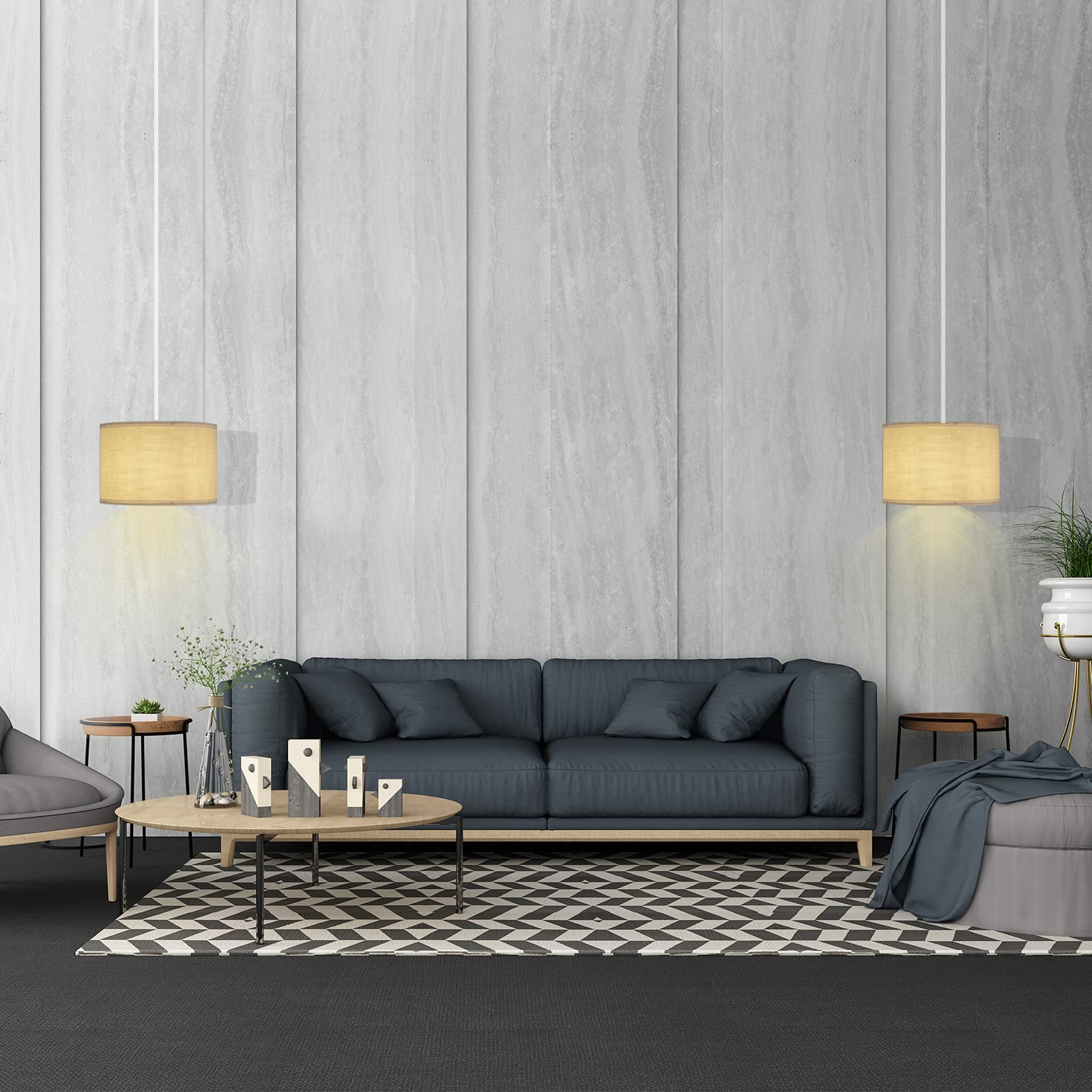 Plug in Pendant Light with Linen Shade - Hanging Light Fixture with On/Off Switch & Included Bulb - Modern Plug-in Ceiling Lamp for Bedroom, Living Room, Dining Room & Kitchen - Perfect for Home Decor, Dorm Rooms and Cozy Reading Nooks