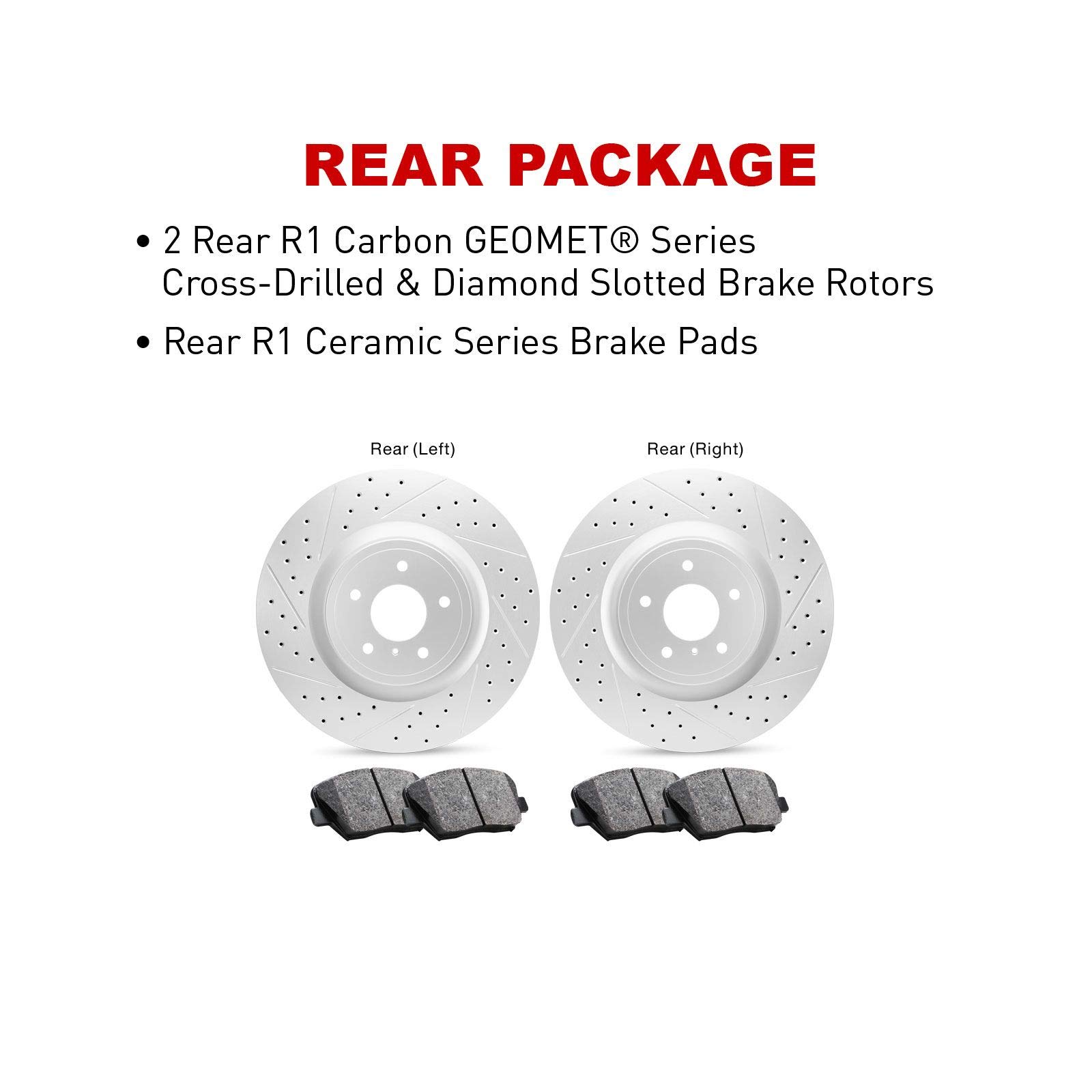R1 Concepts Premium Rear Brake Pads and Rotors Kit - Ceramic Brake Pads & Drilled Rotors - Compatible with 1994-1998 Nissan 240SX - Perfect for Daily Driving & Performance Upgrades