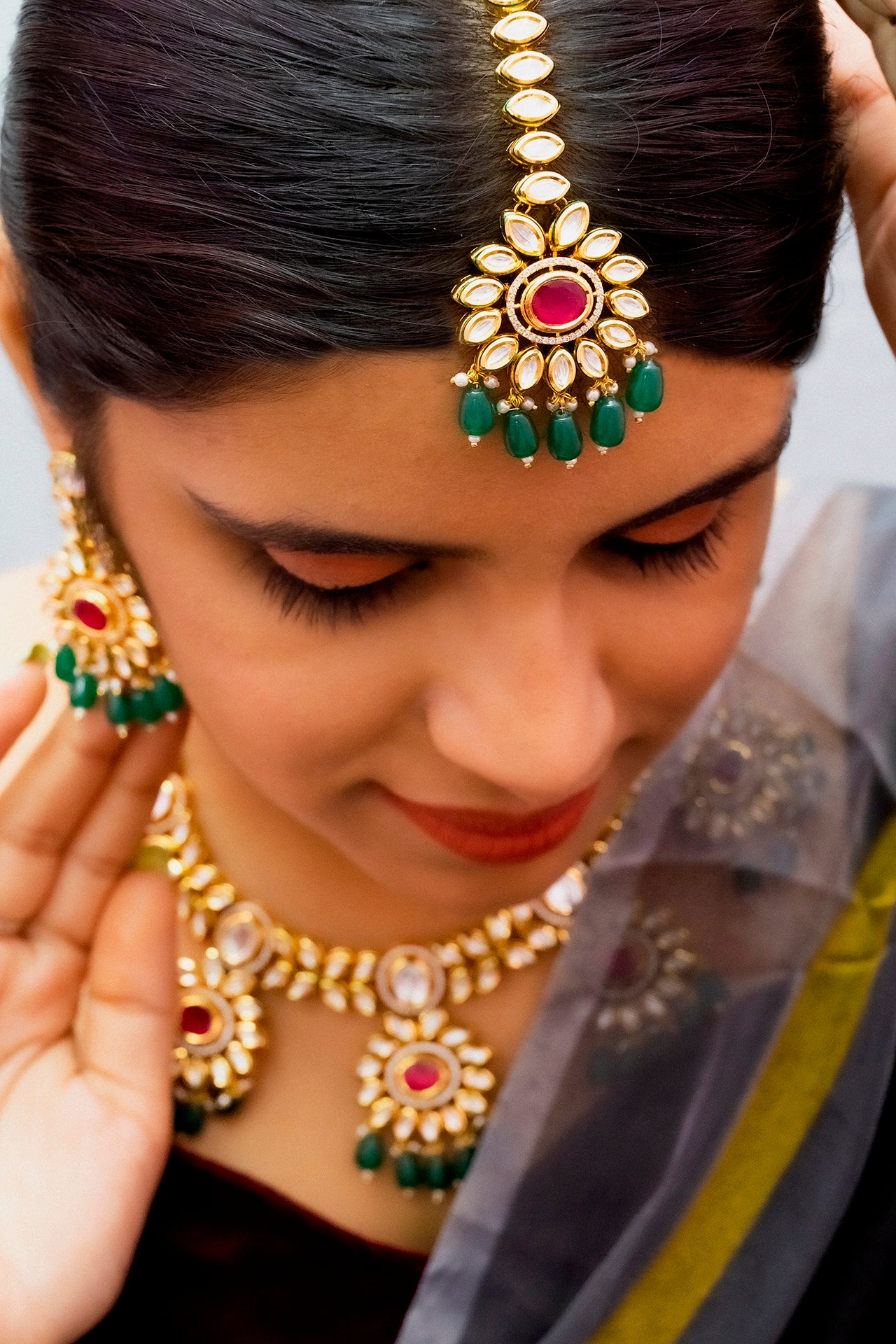 Royal Kundan Ruby Necklace & Earrings Set - 24K Gold Plated Designer Jewelry (D875) for Weddings, Parties & Special Occasions