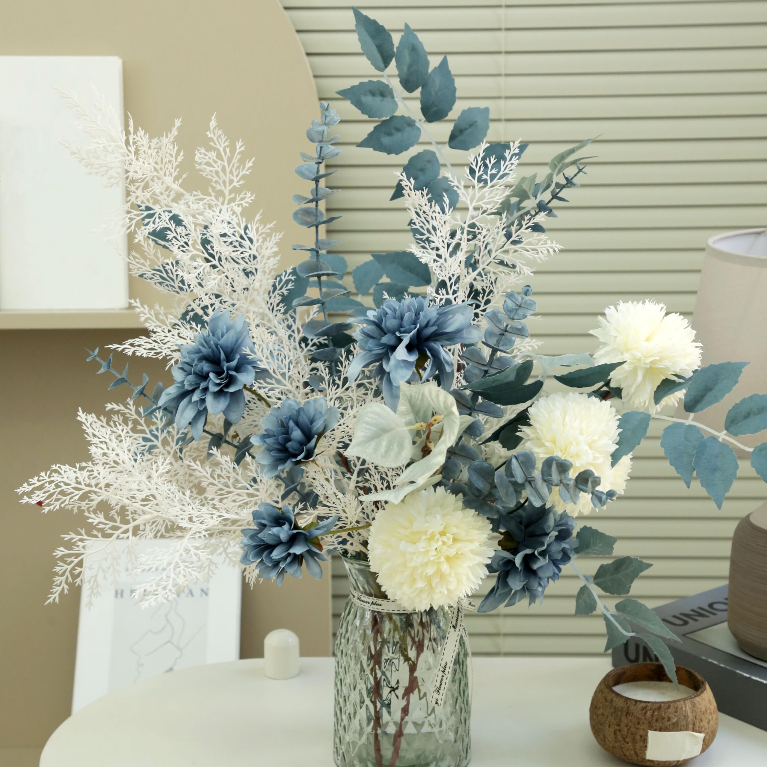 Artificial Flowers in Vase - Fake Floral Arrangement for Home & Office Decor - Dining Table Centerpiece, Coffee Table & Living Room Decor - Perfect for Weddings, Parties & Interior Design