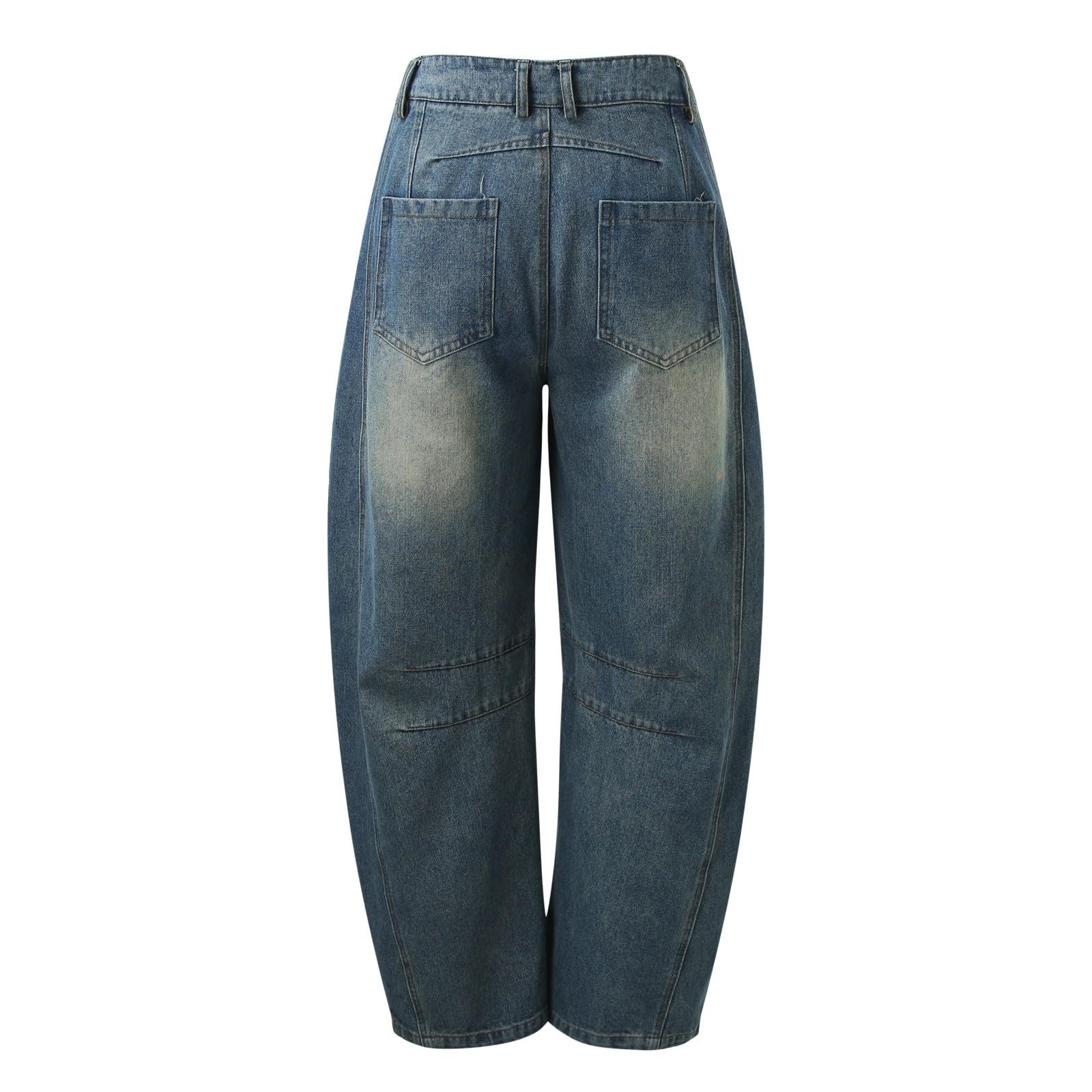 Women's Baggy Barrel Jeans - Cropped Loose Boyfriend Wide Leg Mid Rise Ankle Denim Pants with Pockets | Casual Streetwear, Vintage Style, Everyday Comfort