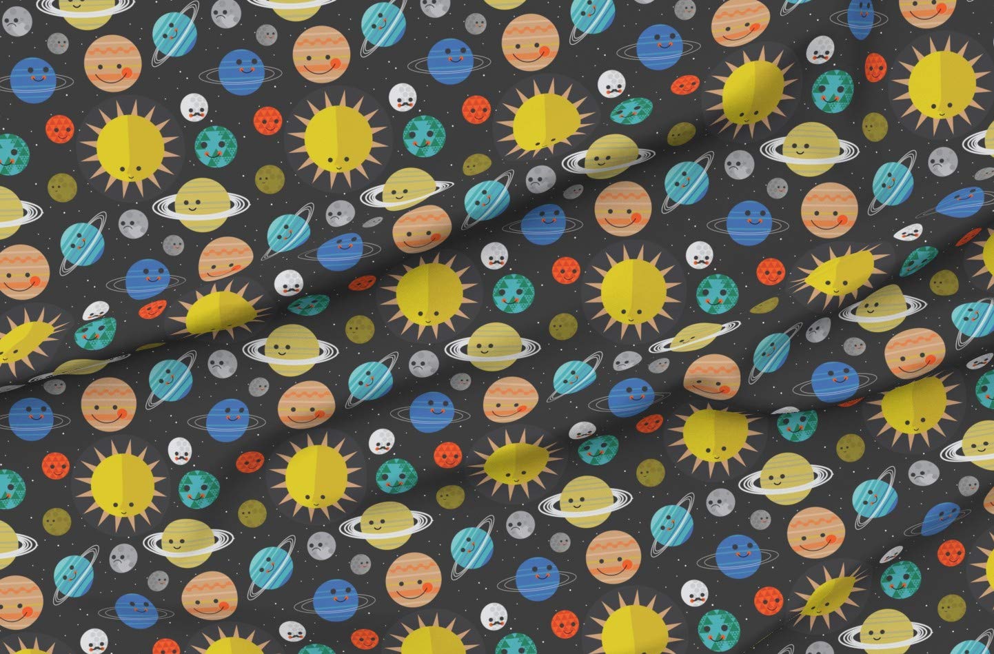 Solar System Space Planets Galaxy Stars Printed Velvet Fabric by Spoonflower - Upholstery, Home Decor & Apparel Material - Perfect for Nursery Decor, DIY Projects & Celestial-Themed Fashion
