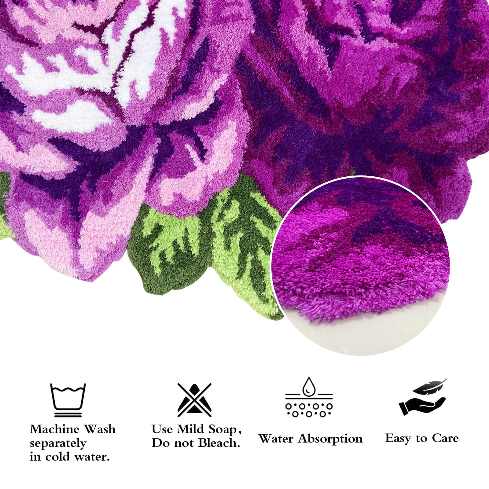 USTIDE Fluffy Purple Rose Bathroom Rugs - Soft Handmade Non-Slip Washable High Pile Doormat for Bathroom & Entryway - Perfect for Cozy Home Decor, Spa-Like Bathroom Experience, and Welcoming Entry Floor Mat