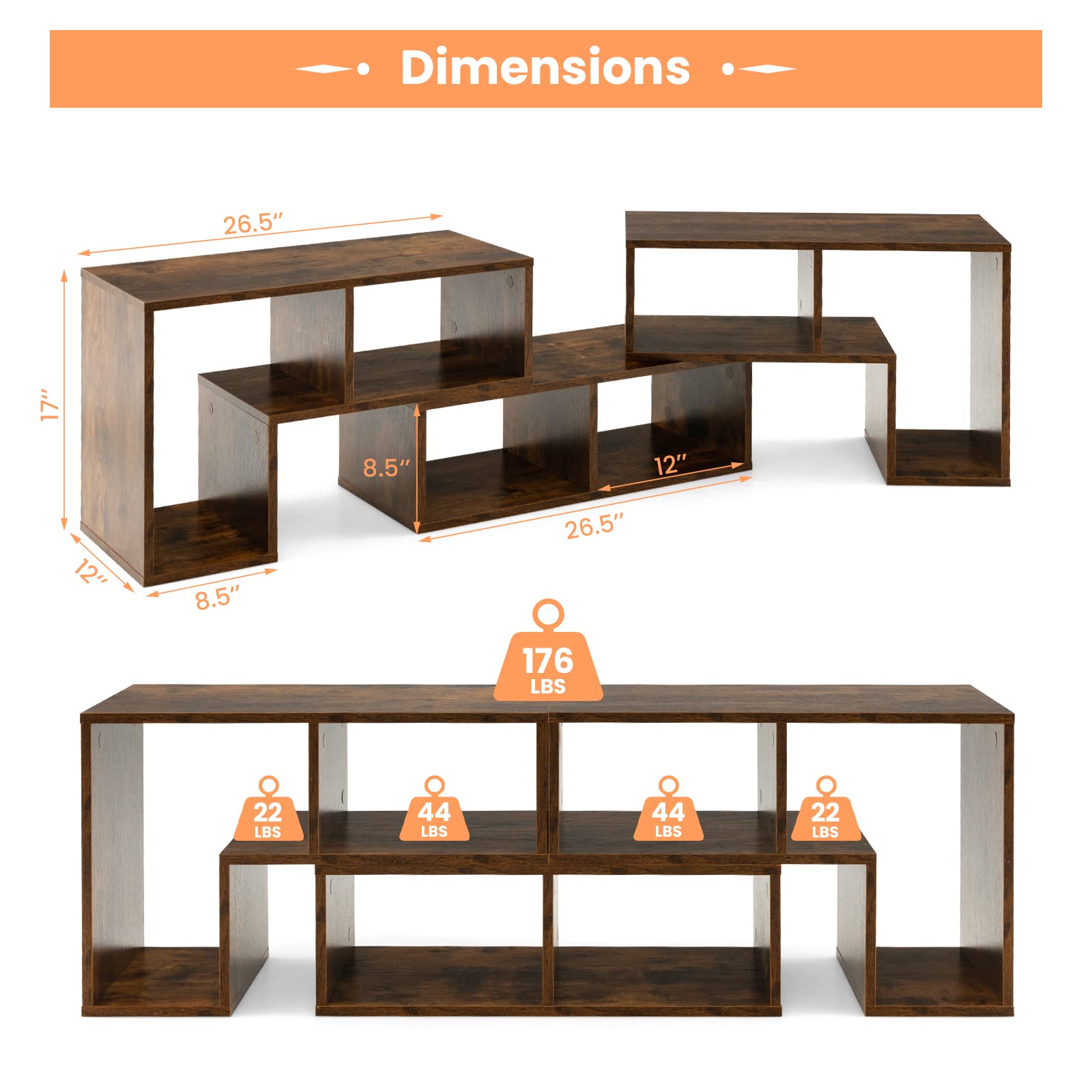 Tangkula 3-Piece Modular TV Stand for 50-65 Inch TVs - Modern Entertainment Center with Open Storage Shelves, DIY Combination Console for Living Room (Brown) | Perfect for Home Theater Setup & Living Room Organization