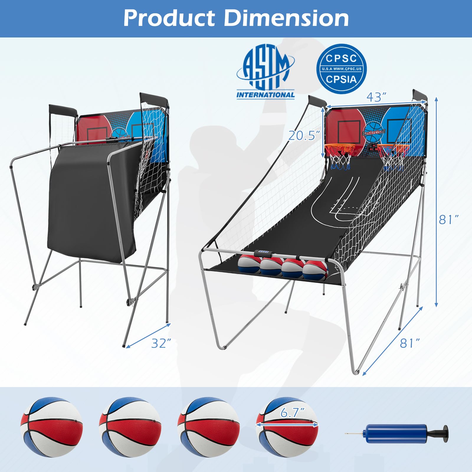 Foldable Dual Shot Basketball Arcade Game with LCD Scoreboard - Indoor/Outdoor Fun for Kids & Adults