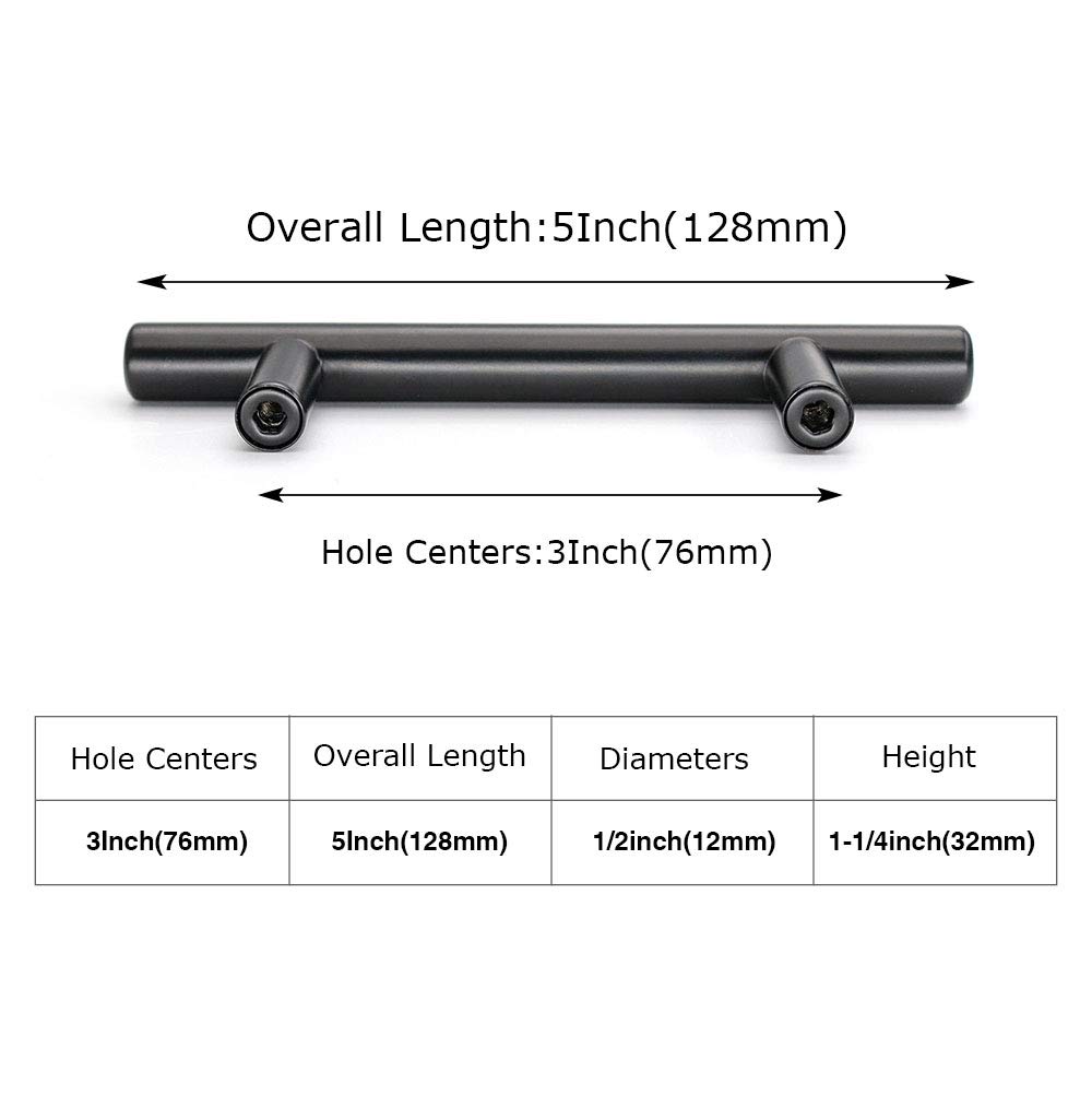 Homdiy 3 Inch Black Cabinet Handles - 15 Pack HD201BK T Bar Drawer Pulls | Durable Kitchen Cabinet Hardware for Bathroom, Closet & Wardrobe | Perfect for Modern Home & Office Furniture Upgrade