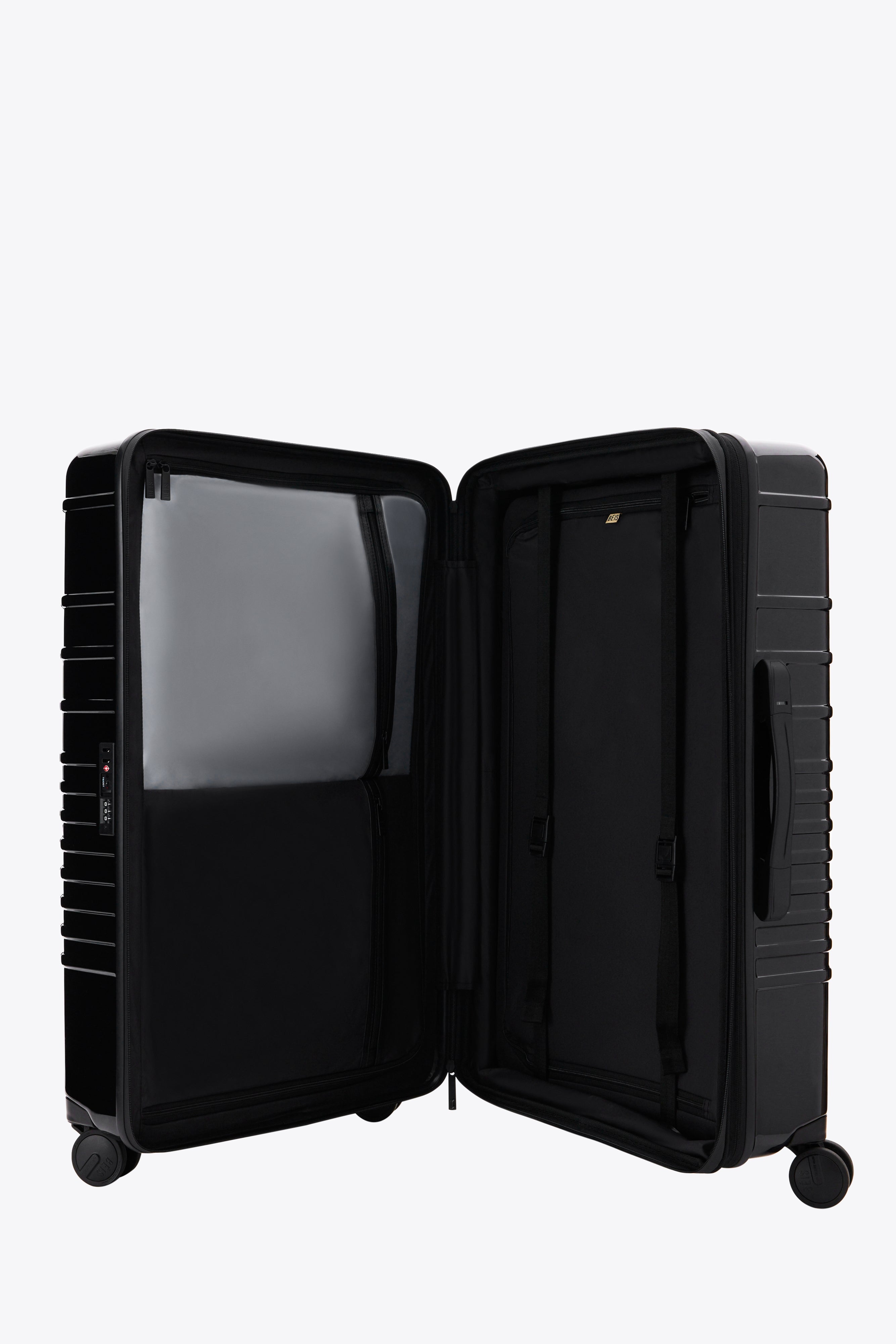 Large Check-In Roller Luggage - Glossy Black Hardshell Suitcase with Spinner Wheels for Travel, Business Trips & Vacations