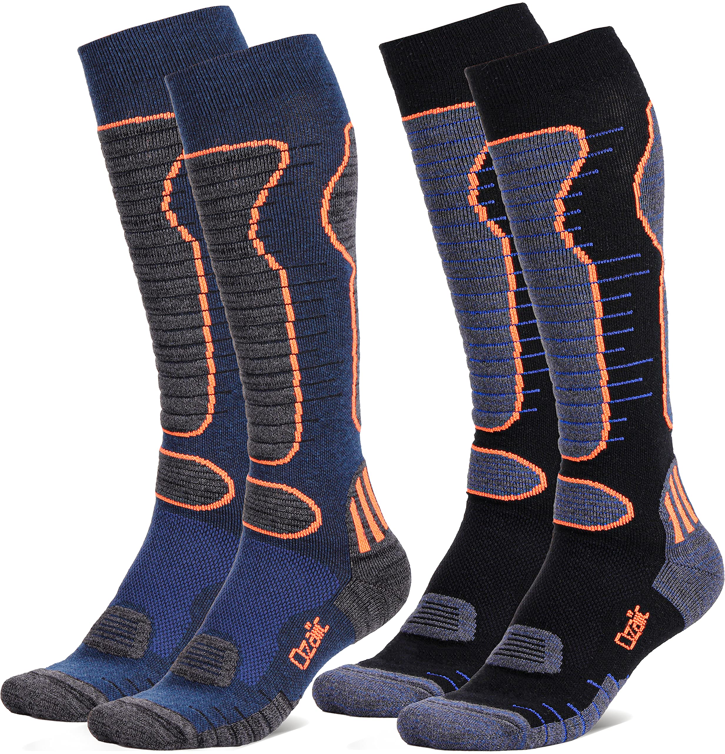 Merino Wool Ski Socks for Men & Women - 2 Pairs Warm Thermal Performance Socks for Skiing & Snowboarding