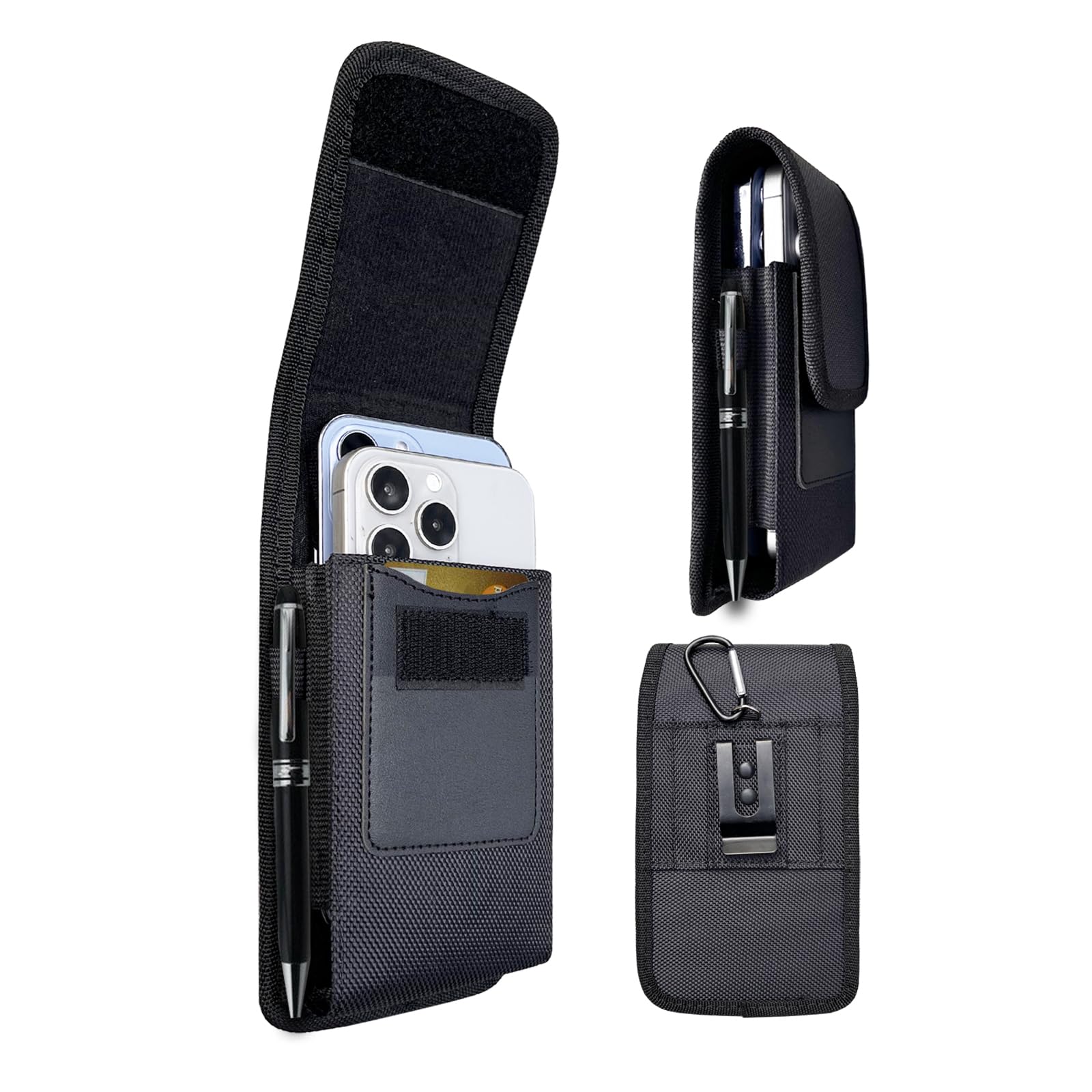 Vertical Dual Phone Holster Pouch with Belt Clip - 2 Phone Holder Case for iPhone 16/15/14/13/12/11 Pro Max & Samsung Galaxy A35/A55/S24/S23 Ultra Plus - Black - Perfect for Work, Travel & Outdoor Activities