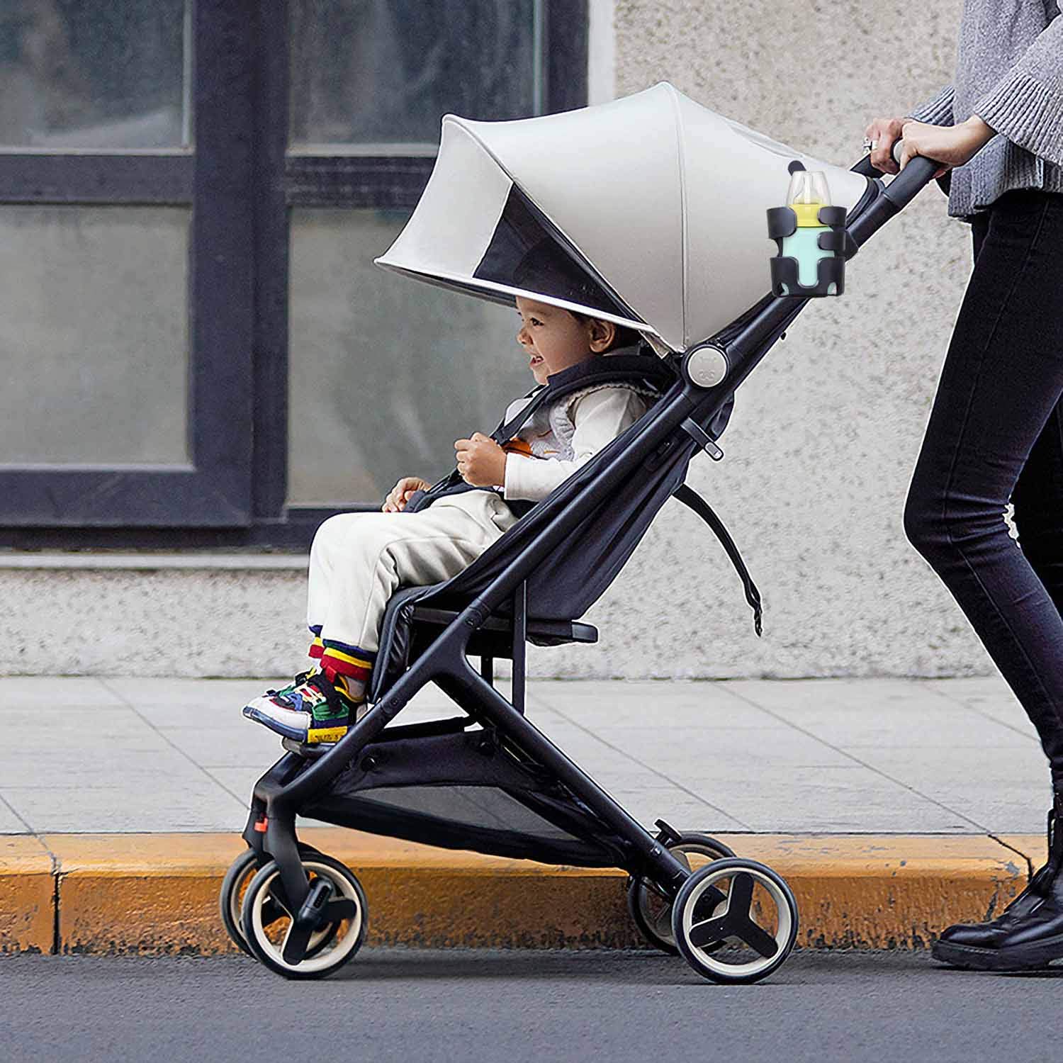 Universal Stroller Cup Holder - Adjustable Pram Drink Holder for Coffee, Bottles & Snacks - Perfect for Baby Strollers, Shopping Carts & Wheelchairs - Durable Stroller Accessories for Parents On-The-Go