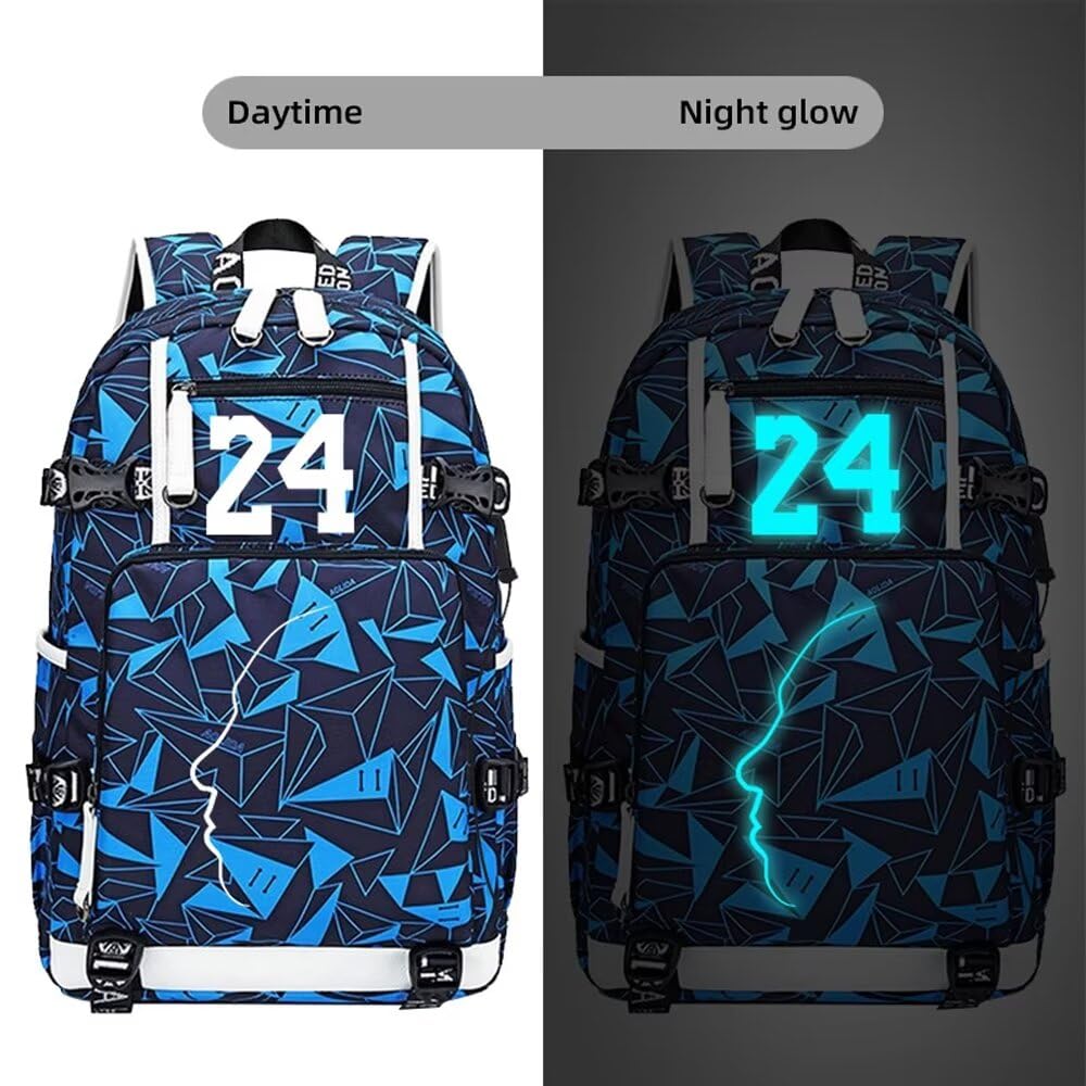 KB24 Luminous Basketball Backpack - Glow in The Dark Travel Backpack for Men & Women, Fan Gift for Basketball Players & Enthusiasts | Perfect for Gym, School, Travel & Outdoor Sports