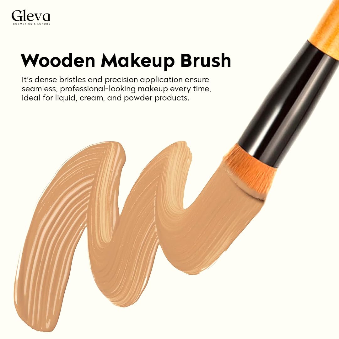 Gleva Wooden Makeup Brush Set - Liquid Blush Bronzer, Concealer Highlighter, Foundation Powder & Cream Contour Brush for Buffing, Blending & Flawless Coverage | Perfect for Professional Makeup Artists & Daily Beauty Routine