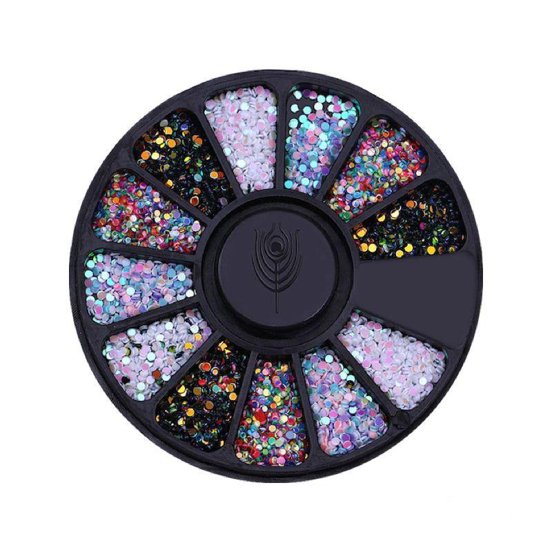 Round Dot Confetti Nail Art Decoration Wheel - Perfect for DIY Manicures, Nail Salons & Party Nail Designs