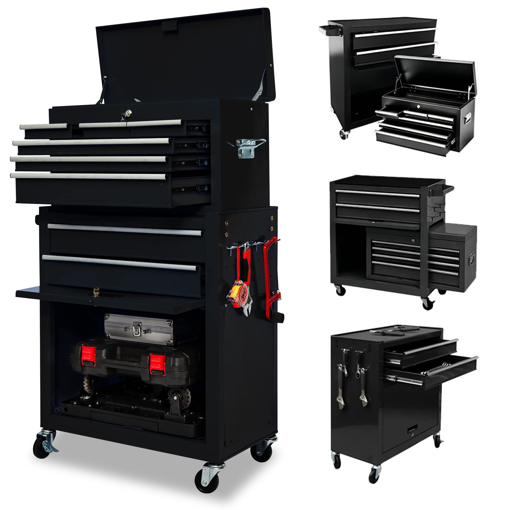 8-Drawer Heavy Duty Rolling Tool Chest with Wheels - Large Capacity Tool Storage Cabinet & Removable Tool Box Combo for Garage, Workshop, and DIY Projects - Perfect for Mechanics, Carpenters, and Home Improvement