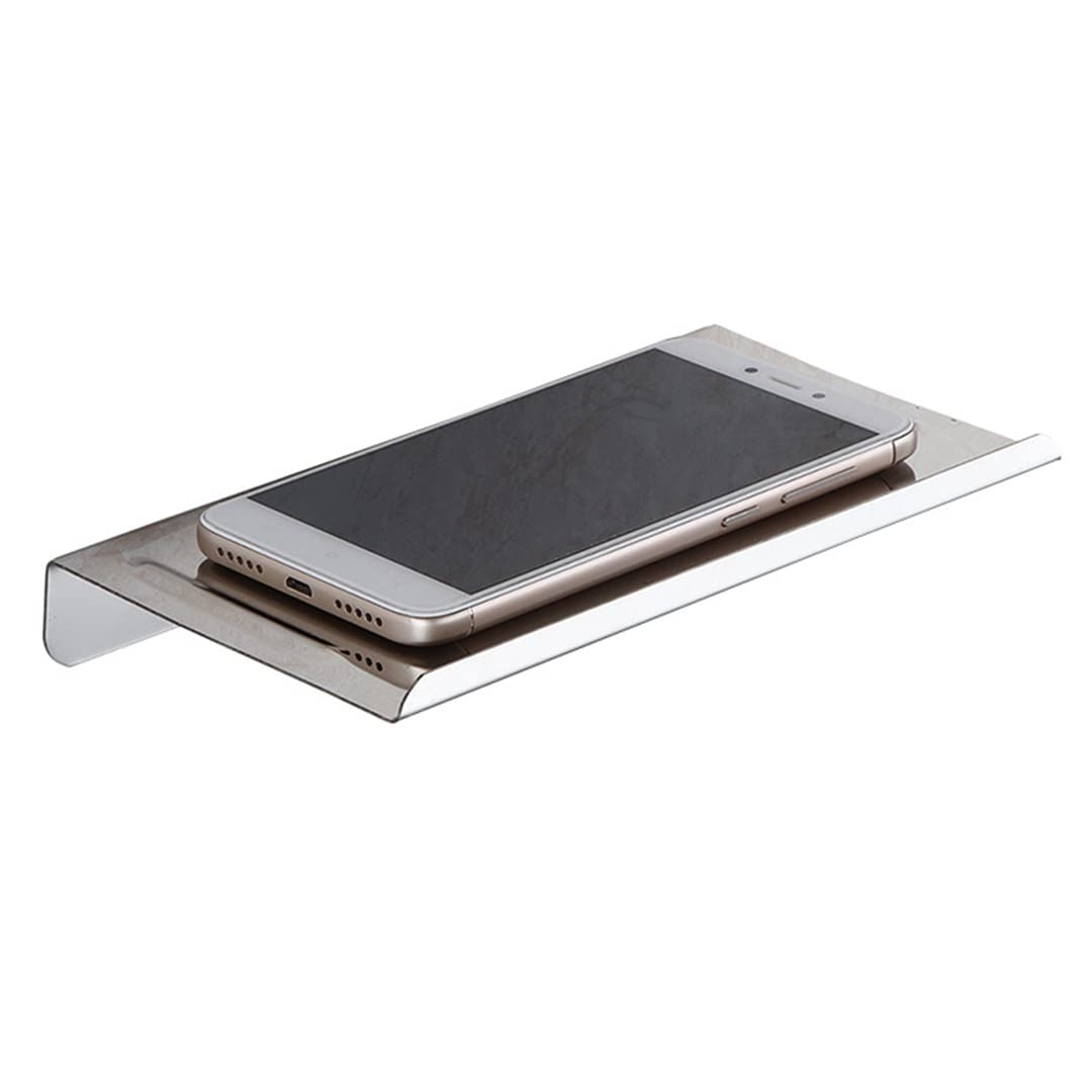 Stainless Steel Anti-Slip Wall Mounted Phone Holder Stand - Bathroom Shelf for Smartphones, Small Speakers & Baby Wipes | Polished Chrome Finish | Perfect for Showers, Kitchen Countertops & Bedroom Organization
