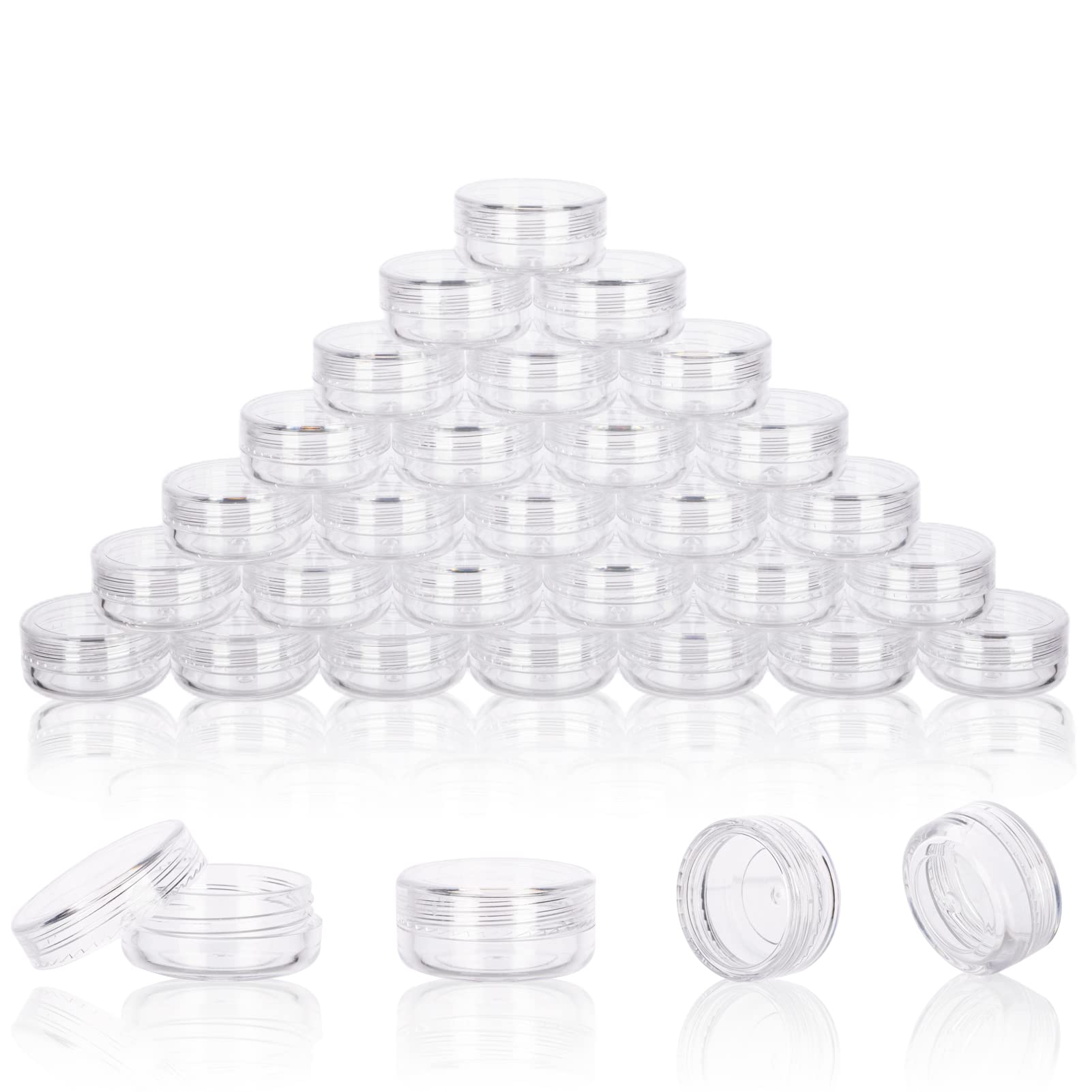 50-Pack 3 Gram Clear Sample Jars with Lids - Empty Lip Balm Containers & Mini Cosmetic Jars - Travel Makeup Containers with Labels & Disposable Spatulas - Perfect for DIY Beauty, Travel Toiletries & Sample Storage