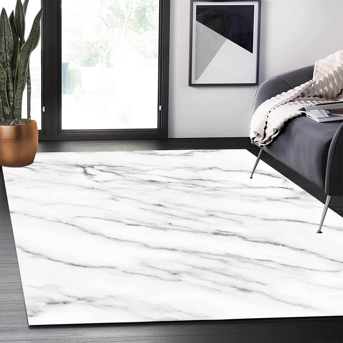 White Grey Marble Swirl Modern Washable Area Rug 5x7 - Soft Thick Abstract Carpet for Living Room, Bedroom, Dining Table - Boho Chic Luxury Indoor Outdoor Floor Runner - Perfect for Home Decor, Apartment, Office & High Traffic Areas