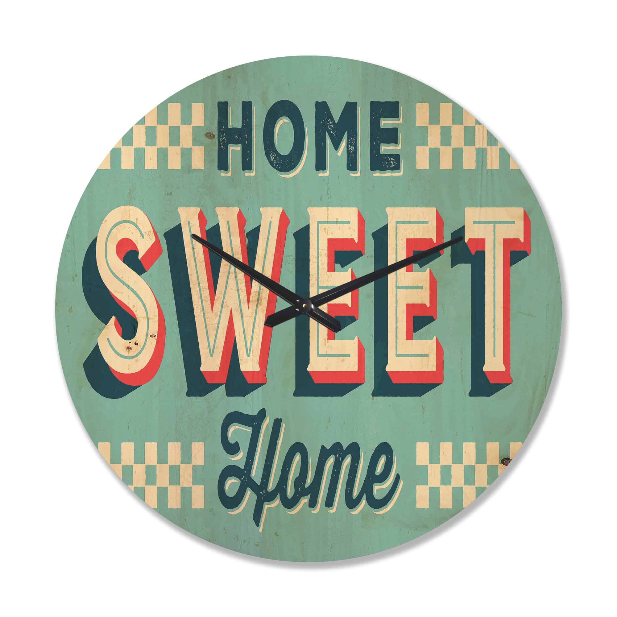 Vintage Wood Wall Clock - Large Decorative 'Home Sweet Home' Cottage Style Rustic Metal Accent - Oversized Farmhouse Clock for Living Room, Bedroom & Kitchen Décor | Perfect for Country Home, Cabin & Office Decorating
