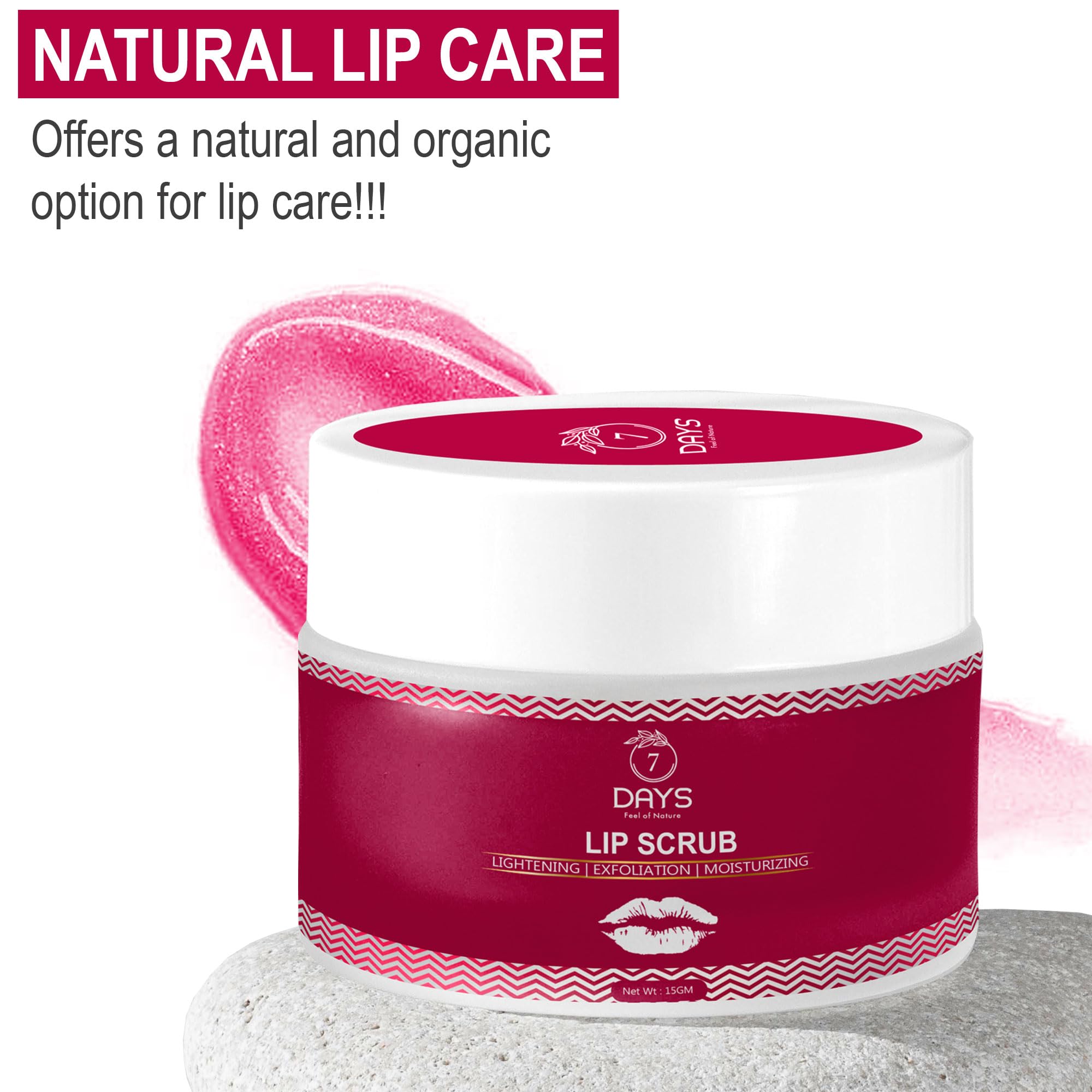 7 Days Lip Scrub Balm for Men & Women - Natural Exfoliator with Beetroot, Vitamin C, Honey & Walnut - Removes Dark, Dry, Chapped Lips & Lipstick Stains - Chemical Free, Vegan - 25g - Perfect for Daily Lip Care & Pre-Makeup Prep