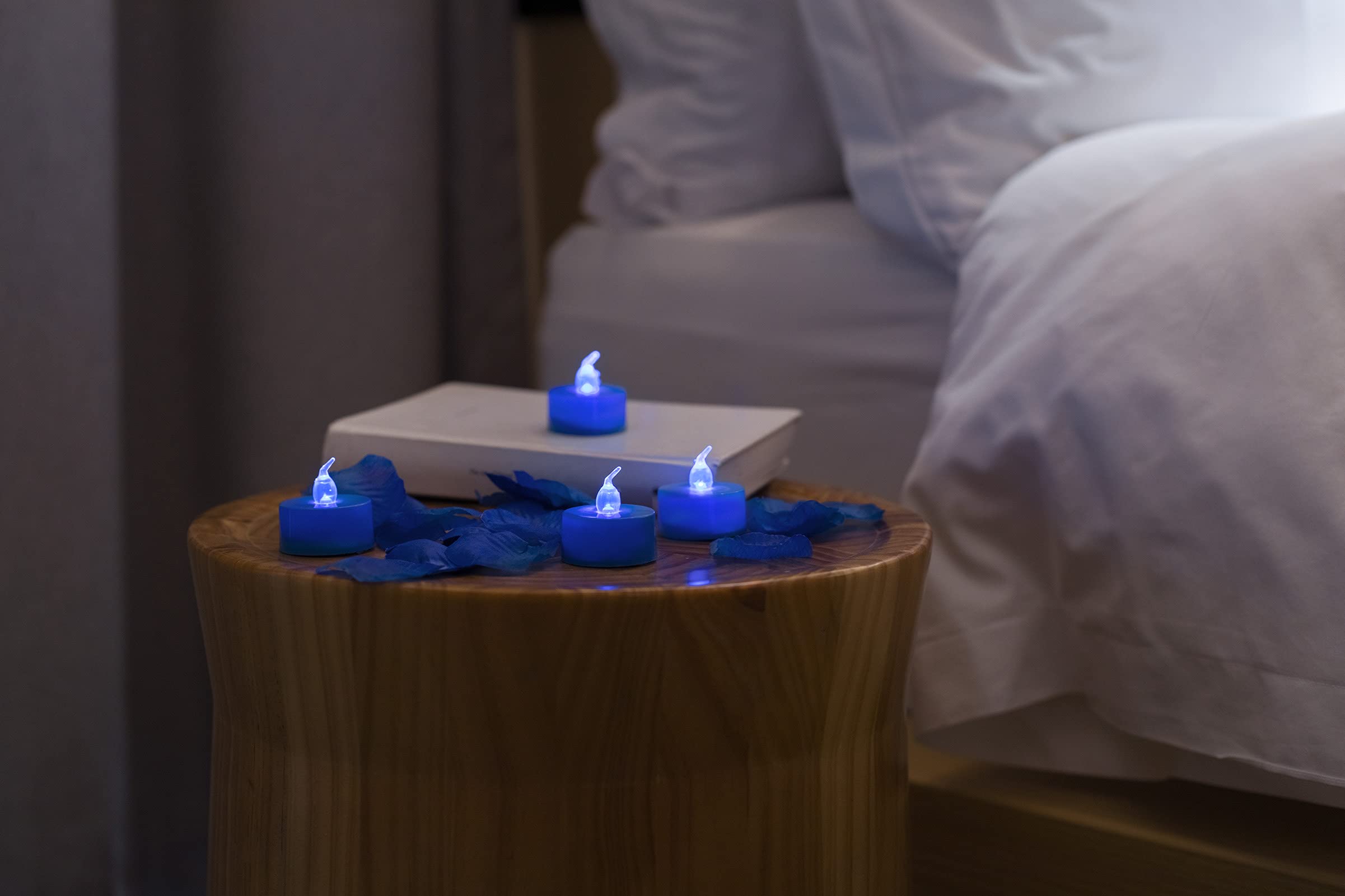 500PCS Blue Artificial Rose Petals with 24PCS Flameless LED Tea Lights - Romantic Wedding Decor, Party Centerpiece, Valentine's Day Gift, Bath & Bedroom Decoration