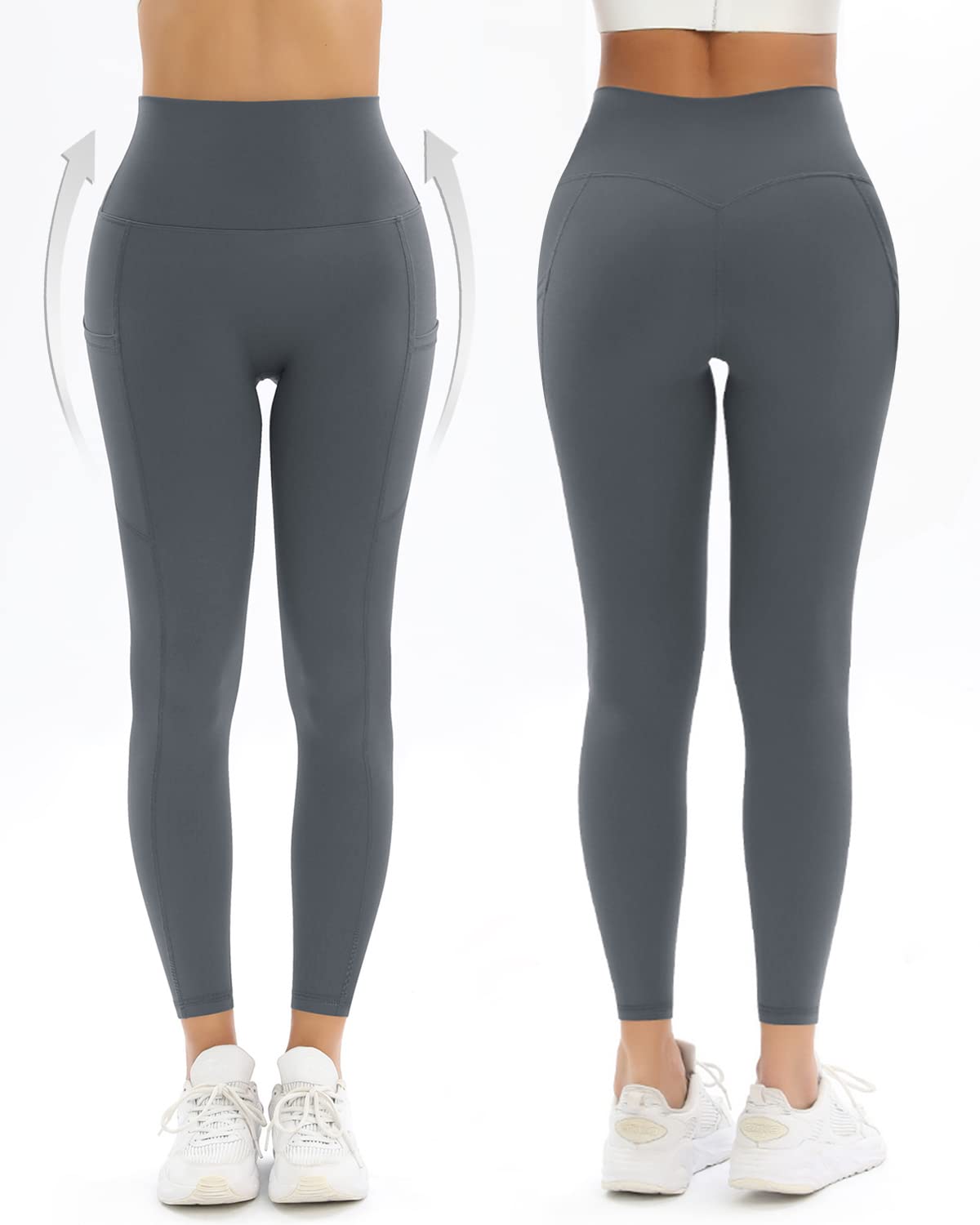 2 Pack Women's High Waisted Yoga Pants with Pockets - Tummy Control Workout Running Leggings for Gym, Yoga & Everyday Wear
