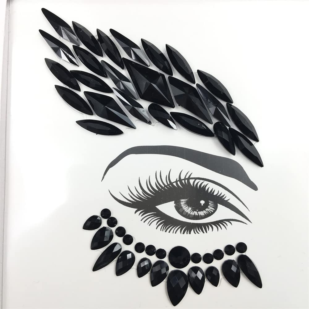 Black Face Jewels Tattoo Eye Stickers - Self-Adhesive Body Gems for Halloween, Festivals & Parties - Temporary Skin Decoration for Costumes & Special Events