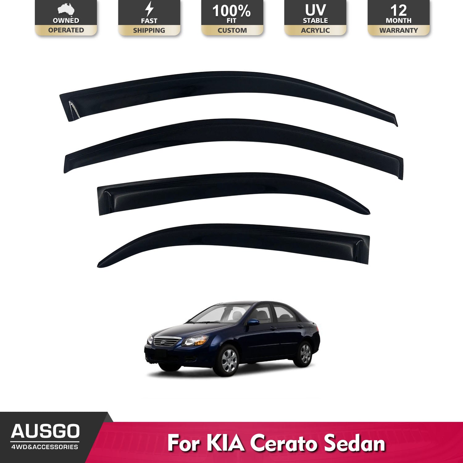 Weather Shields for KIA Cerato LD Sedan 2004-2008 - Rain Guards & Window Deflectors - Perfect for All-Weather Protection & Noise Reduction While Driving