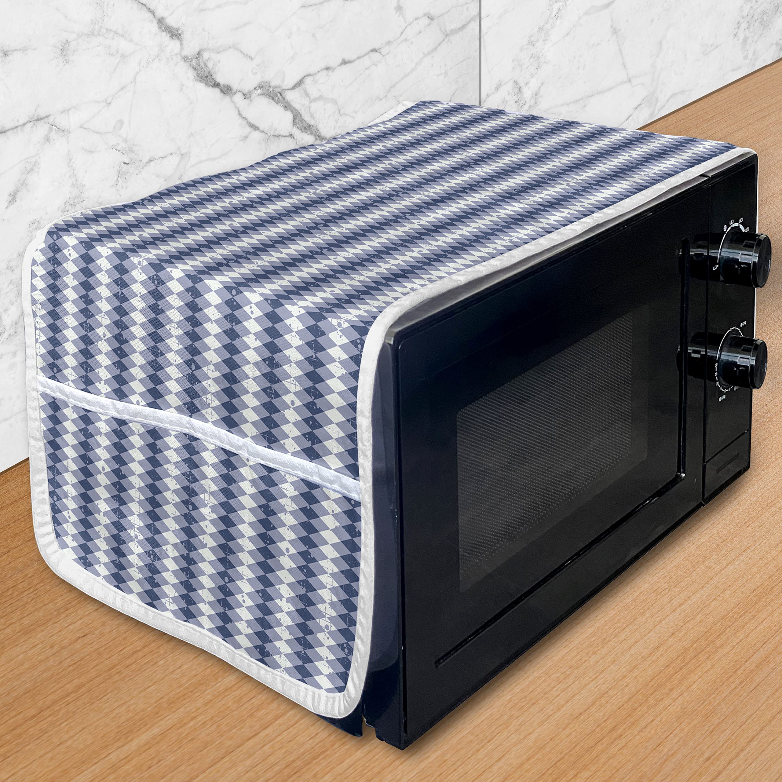 Ambesonne Vintage Abstract Microwave Cover - Waterproof Kitchen Organizer with Pockets, Grunge Pattern Art Print with Rhythmic Rhombus Design, 36