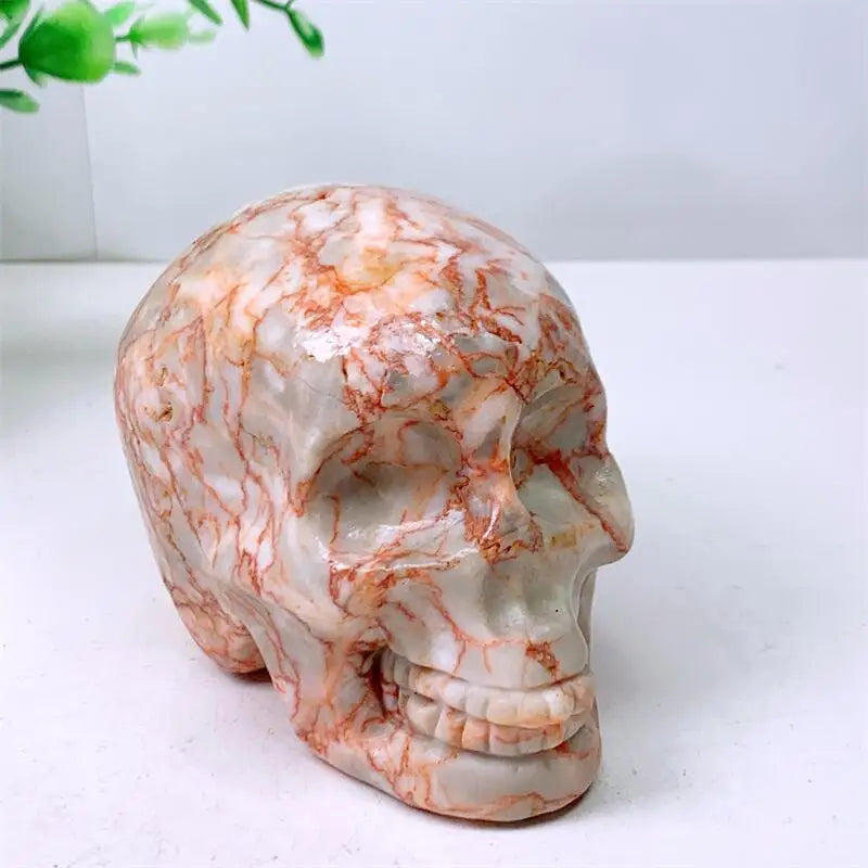 710G Natural Red Net Stone Skull Carving Quartz Healing Crystal - Unique Birthday Gift & Home Decor Set for Meditation, Yoga & Spiritual Healing