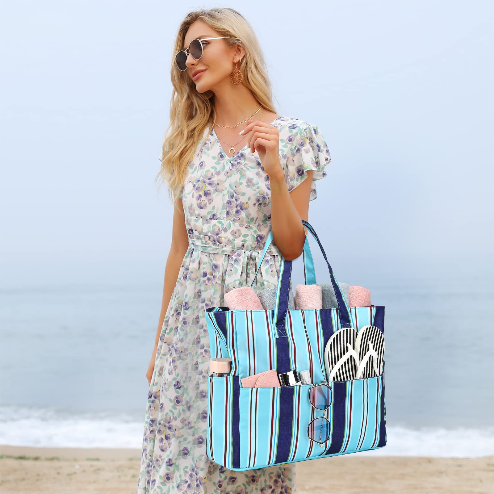 Waterproof & Sandproof Beach Tote Bag for Women - Large Zippered Pool Bag with Wet Pocket - Perfect for Swimming, Gym, Grocery Shopping & Travel Accessories
