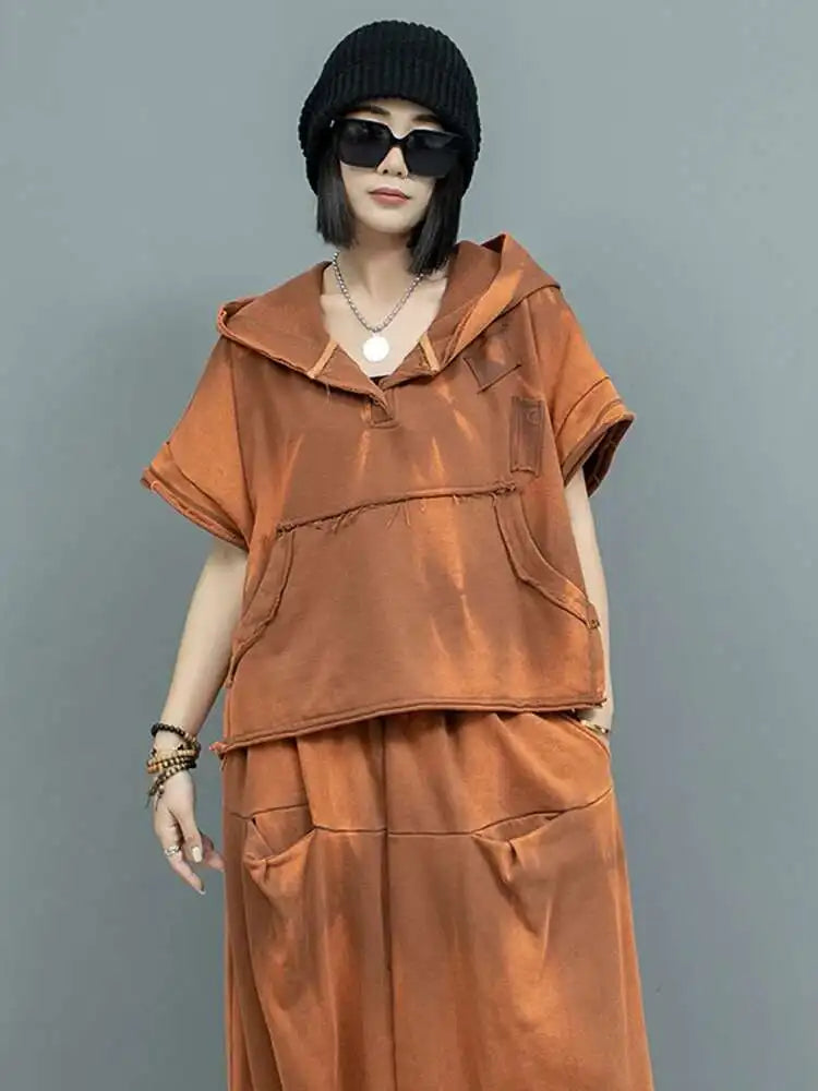 Big Size Women's Sweatshirt & Cross Pants Two-Piece Set - Hooded Short Sleeve Fashion Outfit for Spring/Autumn 2025 (Style 1DH9474) | Casual Streetwear, Lounge Wear & Trendy Outfit for Daily Wear