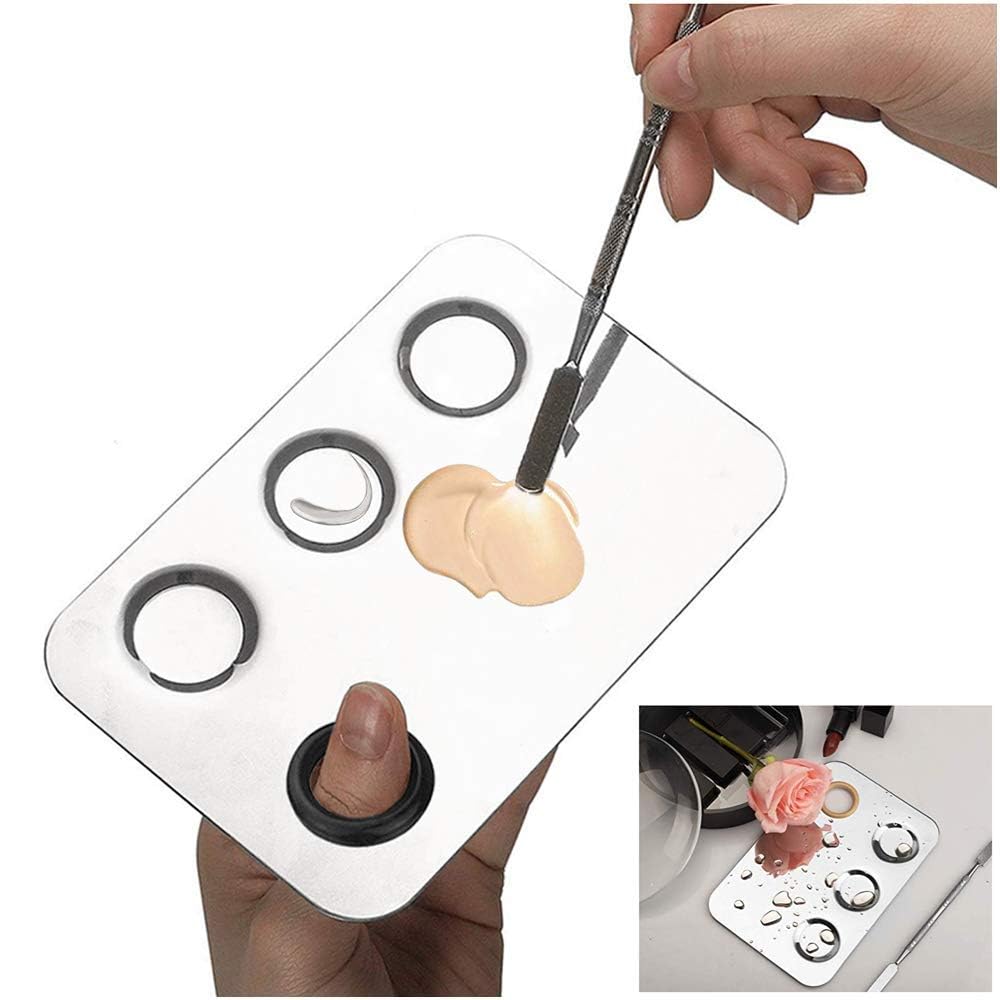 Stainless Steel Cosmetic Makeup Mixing Palette with Spatula & 6 Beauty Blender Sponges Set - Professional Makeup Kit for Foundation, Concealer & Cream Blending - Perfect for Makeup Artists & Beauty Enthusiasts