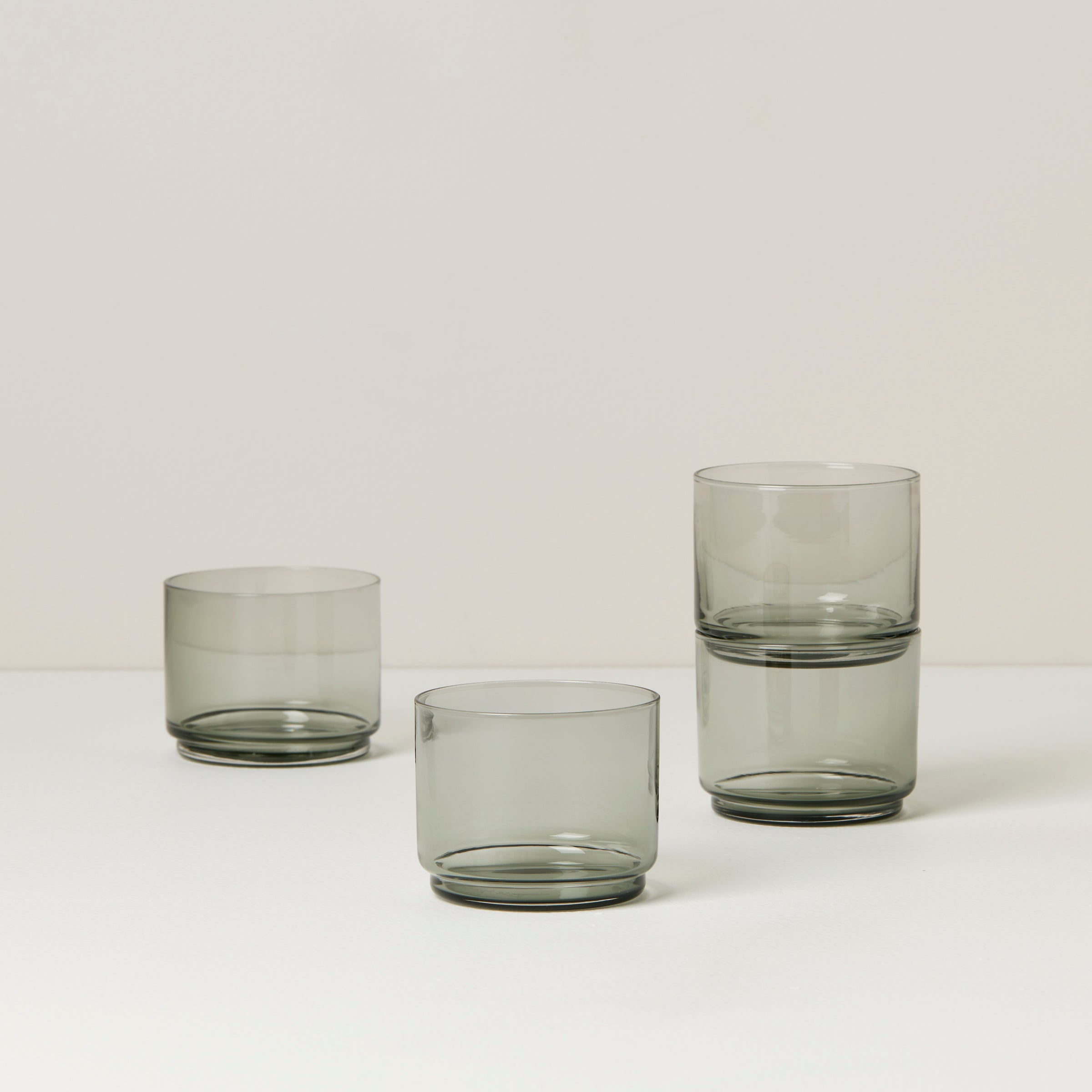 Tuscany Classics Stackable Smoke Short Glasses Set of 4 - Elegant Whiskey & Cocktail Drinking Glasses for Home Bar, Parties & Gifts