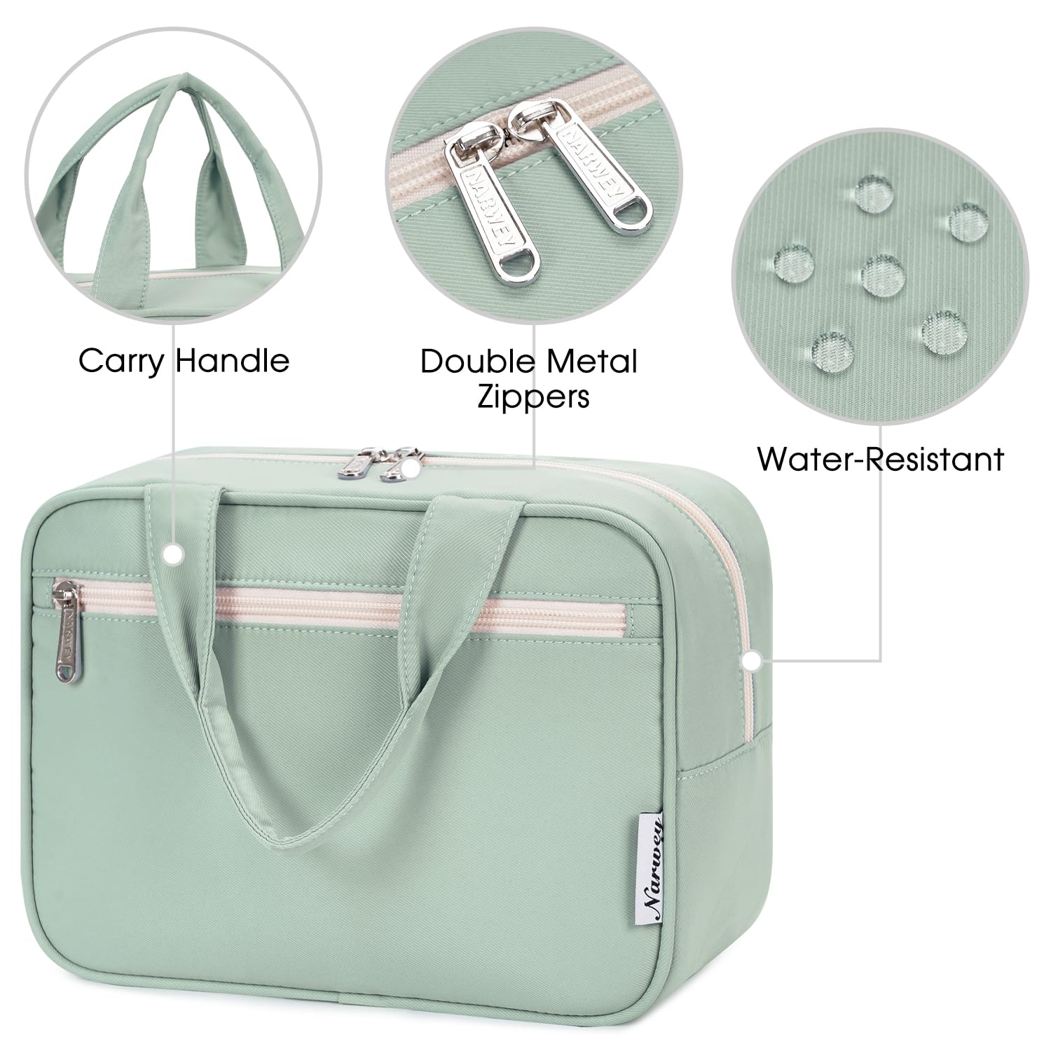 Narwey Large Toiletry Bag for Women - Waterproof Makeup Organizer, Travel Cosmetic Bag with Multiple Pockets for Toiletries & Essentials (Mint Green) - Perfect for Travel, Gym, Camping & Daily Use