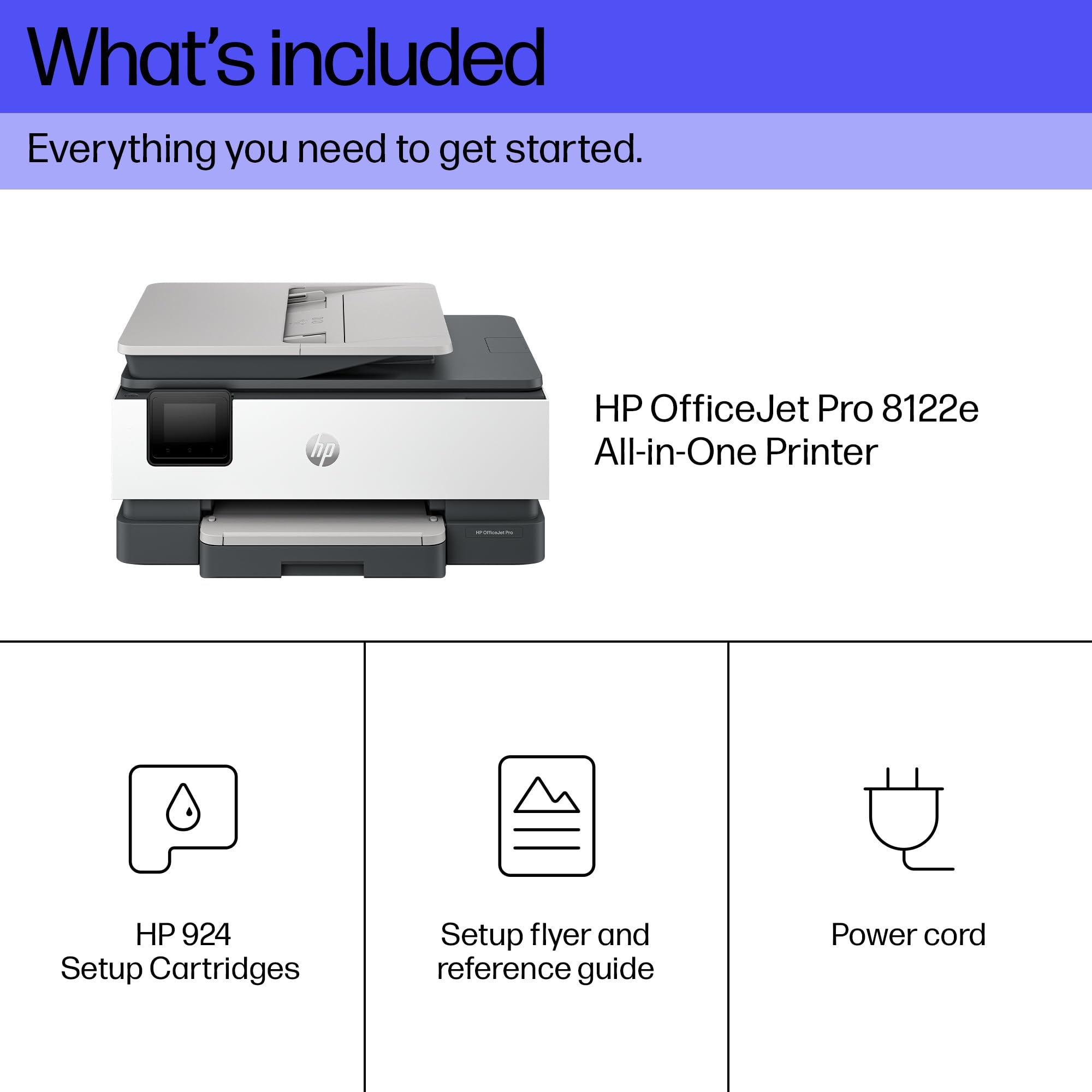 HP OfficeJet Pro 8122e All-in-One Wireless Color Printer with Automatic Document Feeder | Print, Scan, Copy | 3 Months Instant Ink Included | HP+ VPN Printing | Home & Small Office Use | Ideal for Remote Work, Homework & Document Management