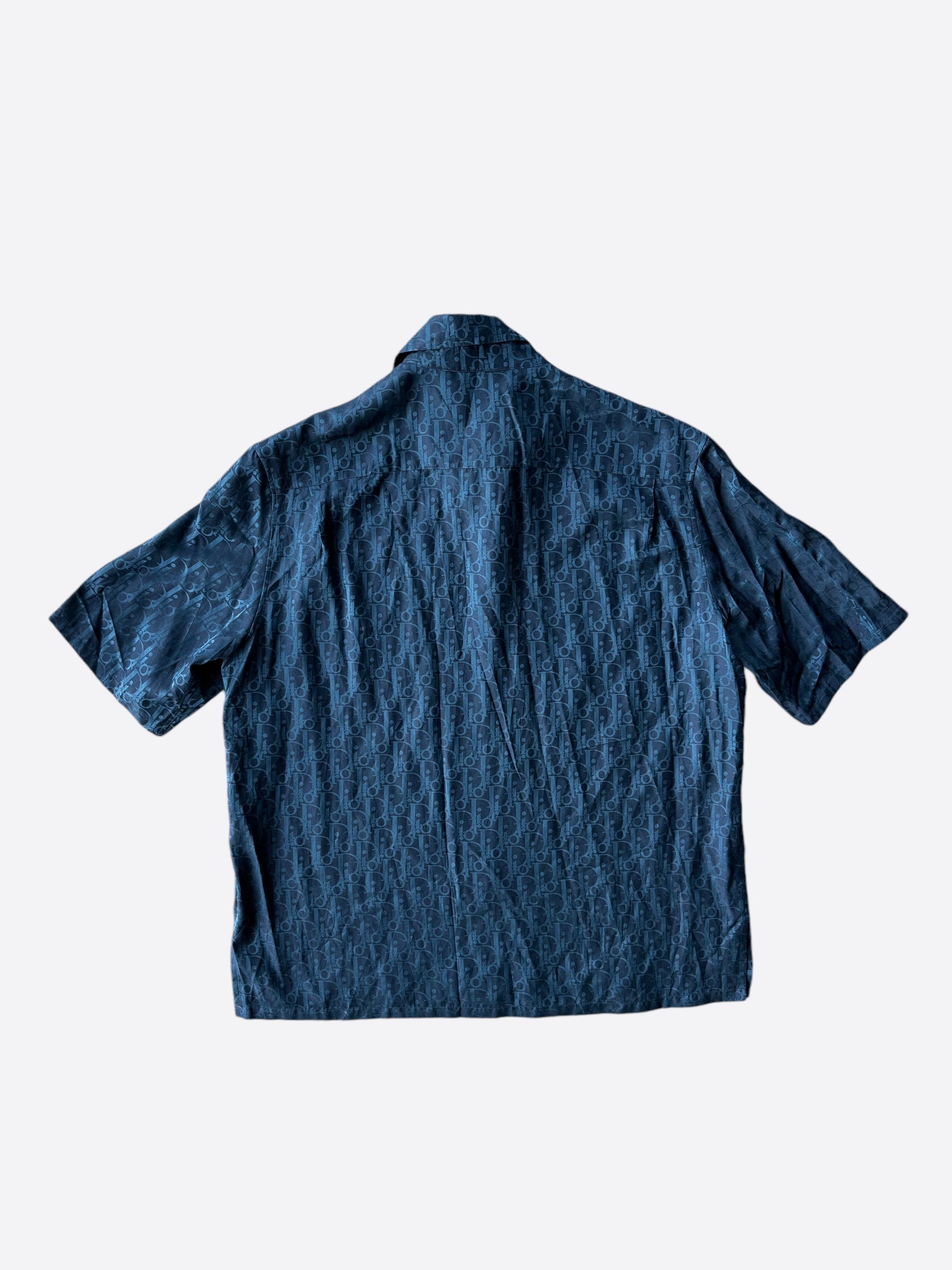 Dior Blue Oblique Silk Button Up Shirt for Men - Luxury Designer Dress Shirt for Business & Formal Occasions
