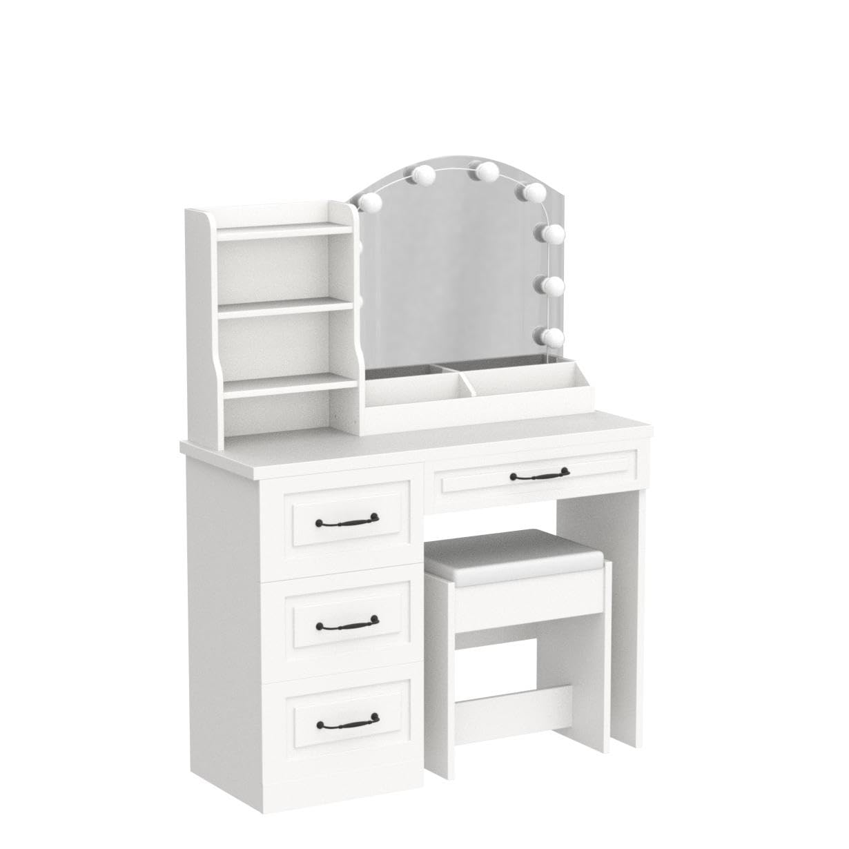 Vabches Makeup Vanity Desk with LED Lights & 4 Drawers - White Dressing Table with Large Storage (39.4 Inch), 3 Color Lighting Modes - Perfect for Bedroom, Dressing Room & Beauty Salon