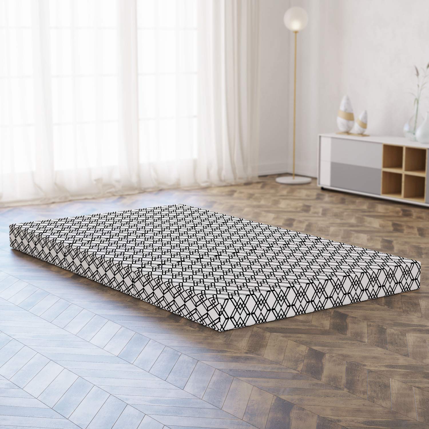 Ambesonne Black and White Foldable Mattress - Interlace Squares Design - 78.7