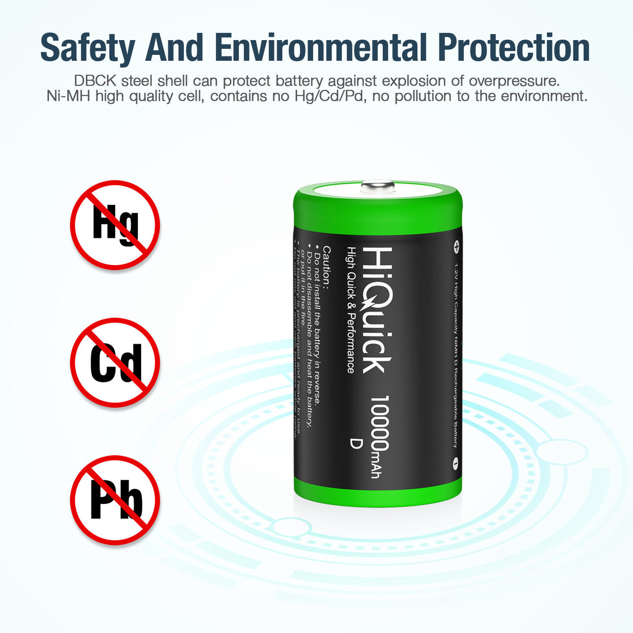 HiQuick D Cell NiMH Rechargeable Batteries 10000mAh 1.2V - 8 Pack Long Lasting High Capacity Batteries for Flashlights, Toys, Radios & Emergency Devices